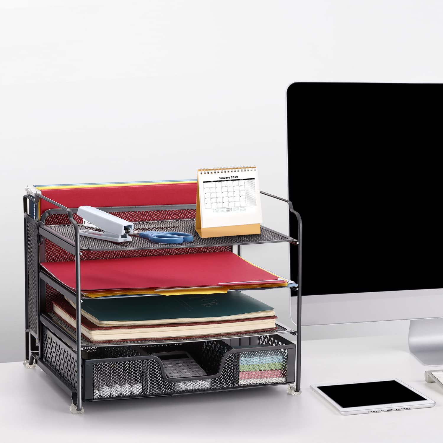 Simple Trending Organizer Scrivania 4 Vaschette A4 Nero Metallo