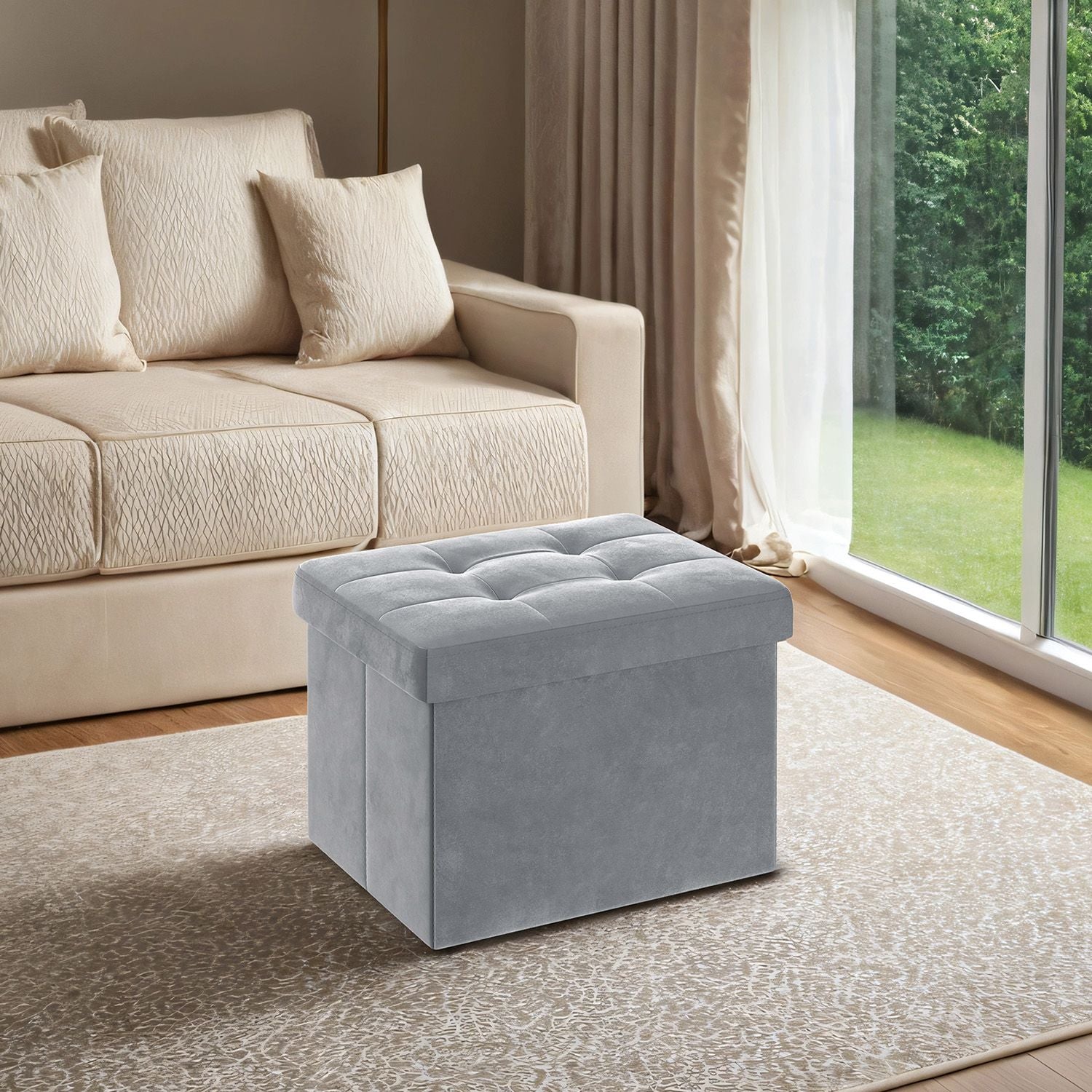 Songmics ULSF200Q01 Pouf Contenitore Blu Notte Pieghevole
