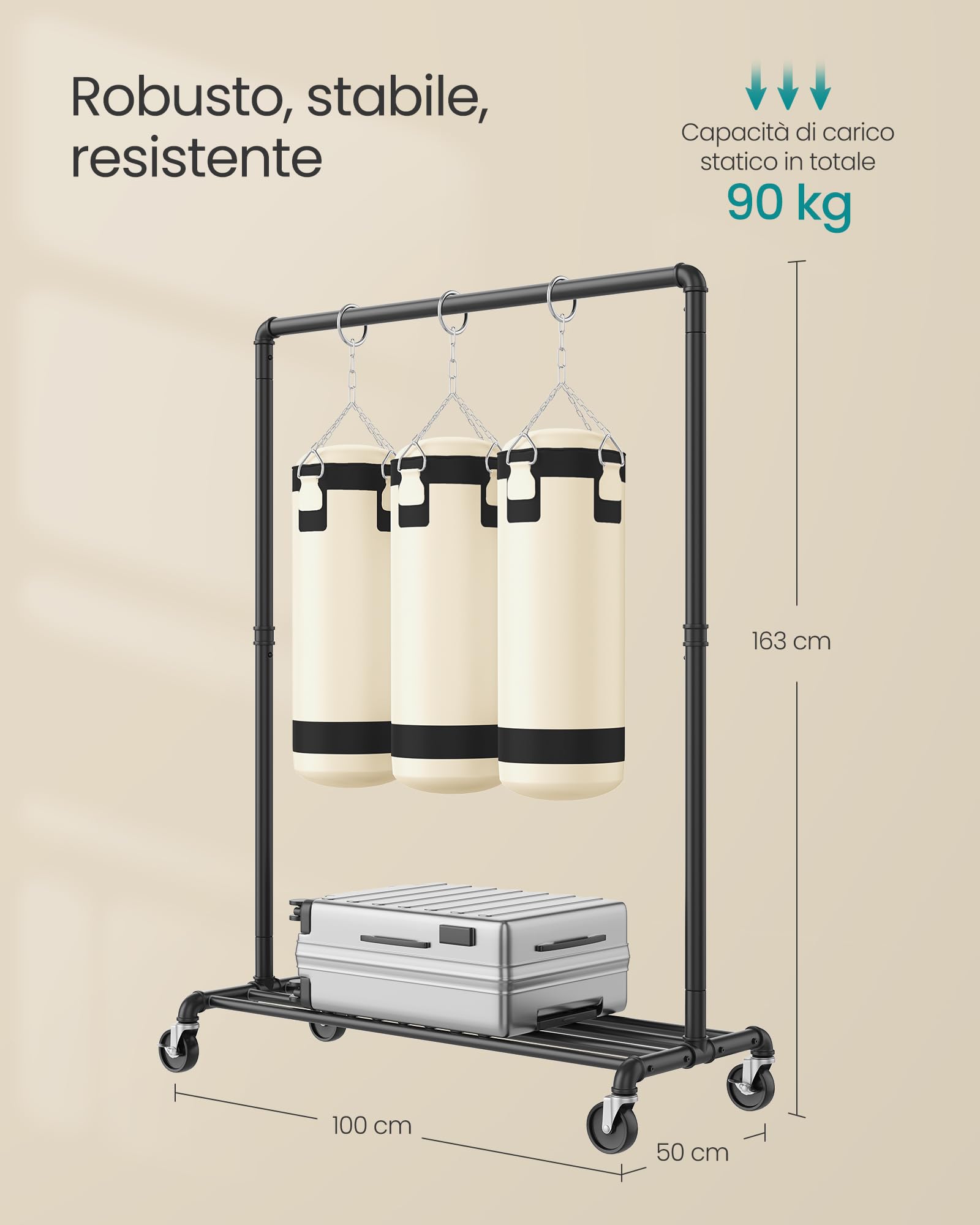 Songmics HSR61BK stender appendiabiti nero con ruote 100 cm 90 kg