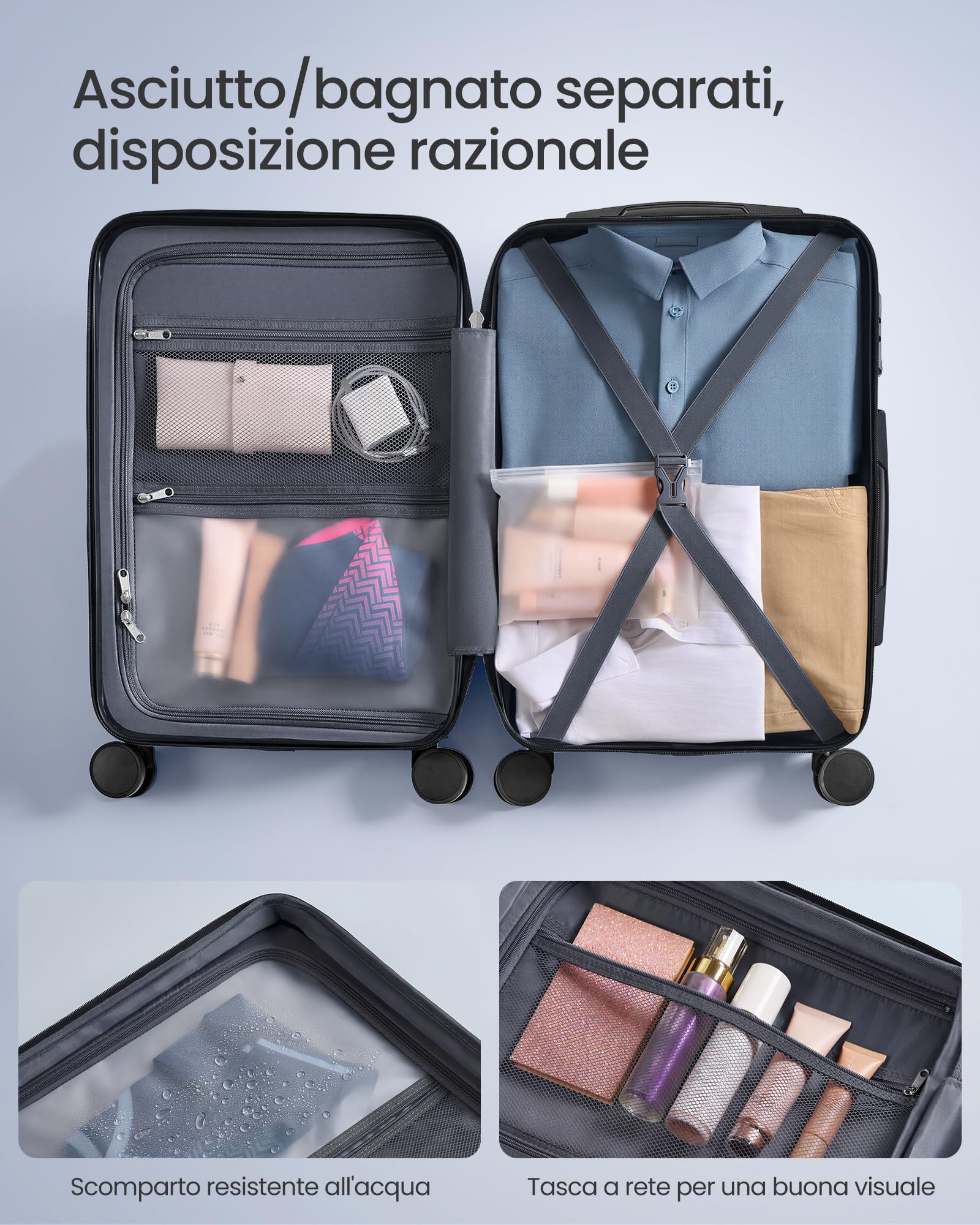 Songmics RLP001Q101 valigia rigida M 55x36x20 cm TSA blu
