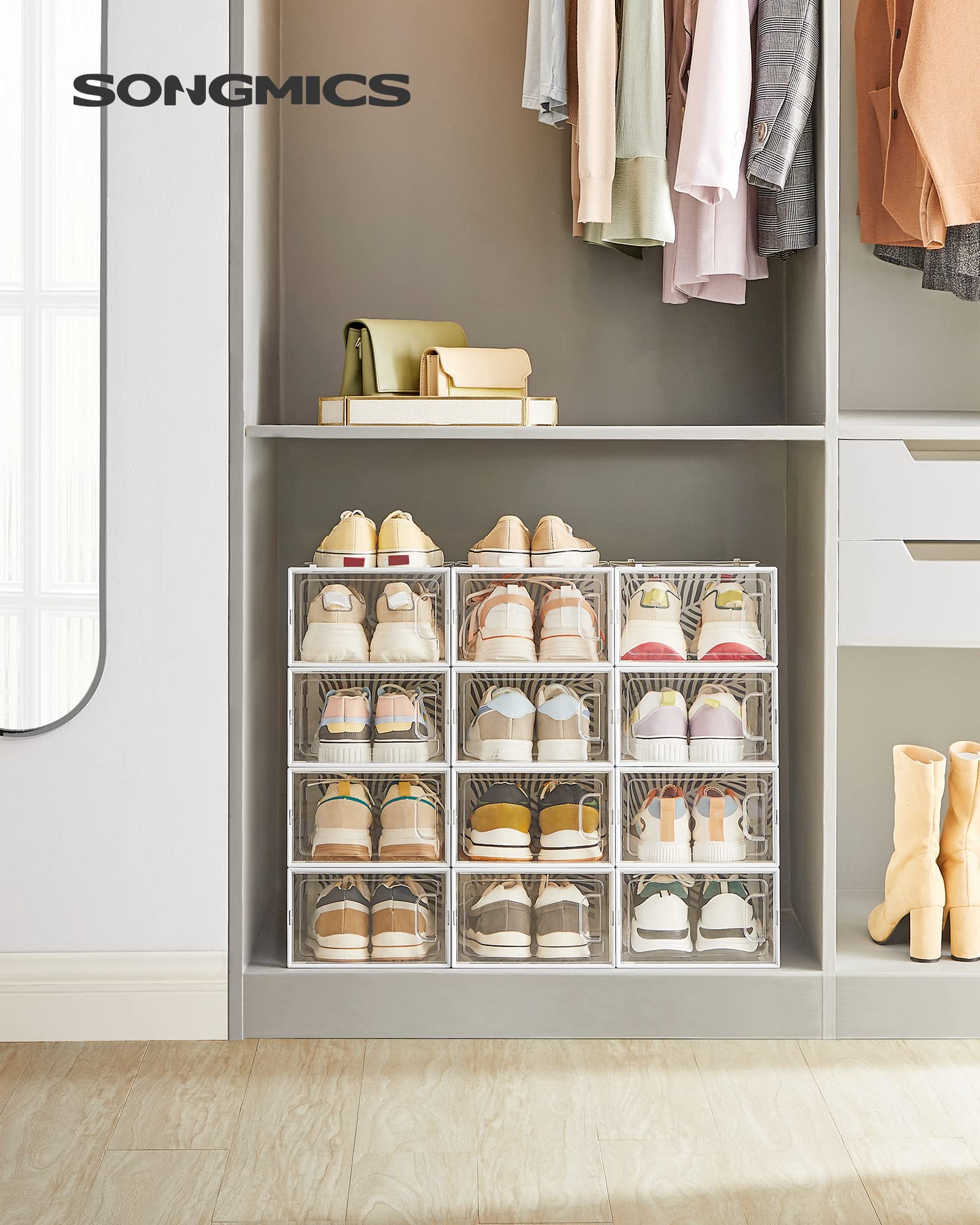 Songmics LSP106W12 Scatole Scarpe Trasparenti Set 12 Pezzi Taglia 44