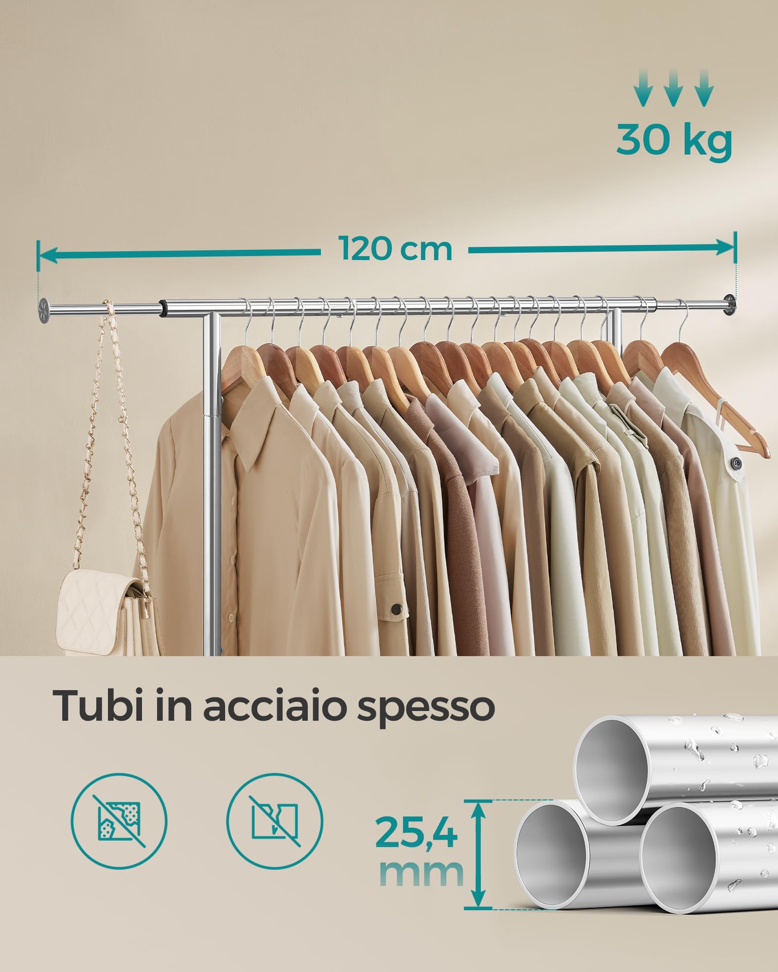 Songmics HSR134E01 stender con ruote argento 83-120x156 cm