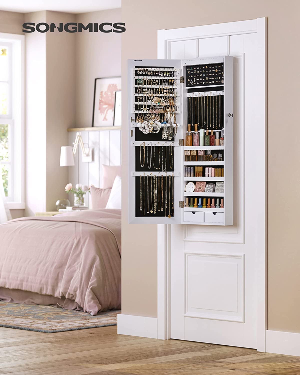 Songmics JJC99WT Armadio Gioielli Specchio LED Bianco