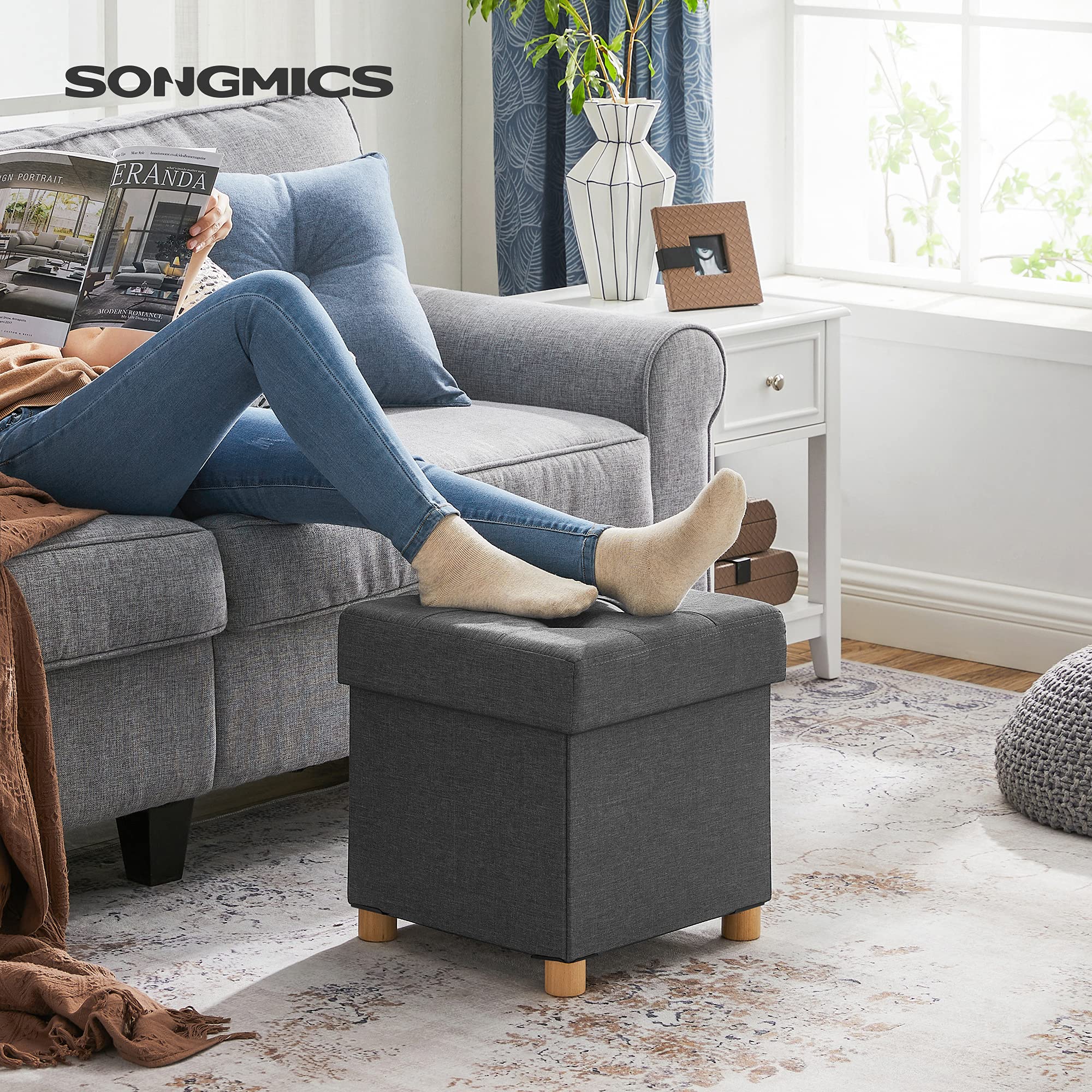 Songmics LSF14GYZ pouf contenitore 38x38x40 grigio 300 kg