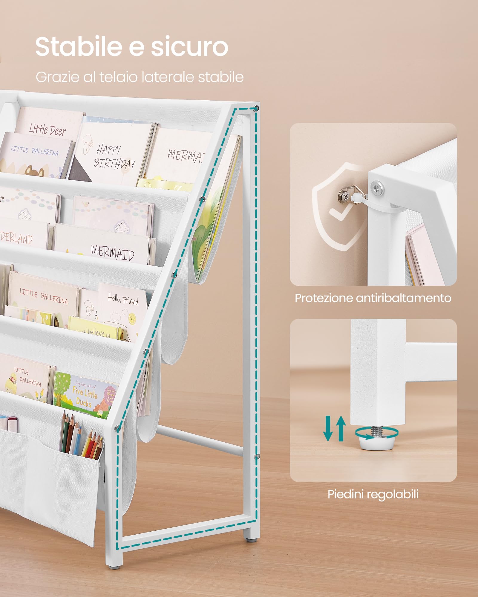 Songmics GKR024W01 Libreria Bambini 75 cm Bianco Scomparti
