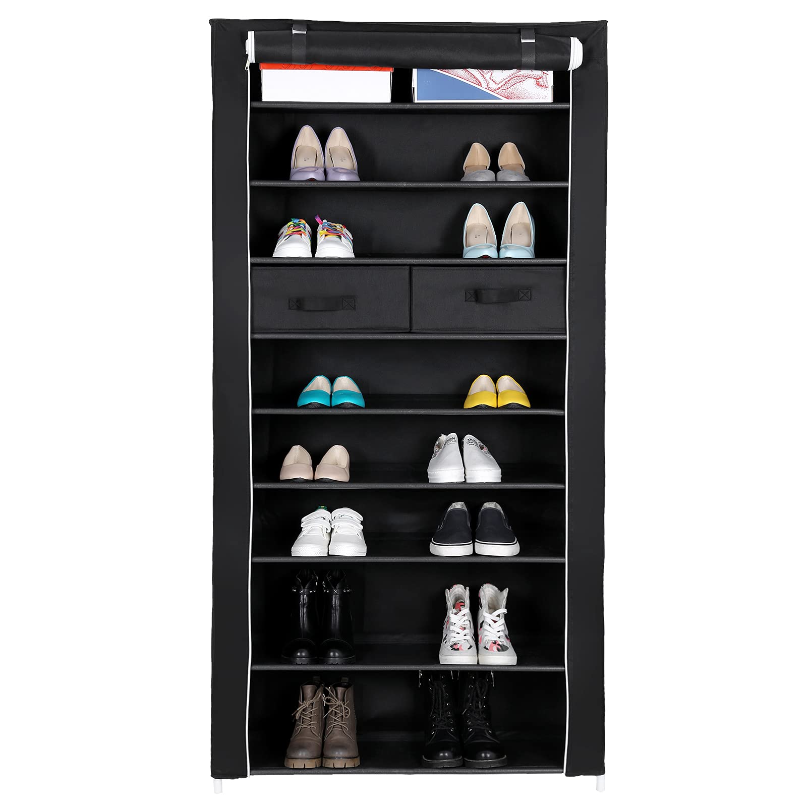 Songmics RXA10H scarpiera 10 ripiani nero 88x28x175 cm antipolvere