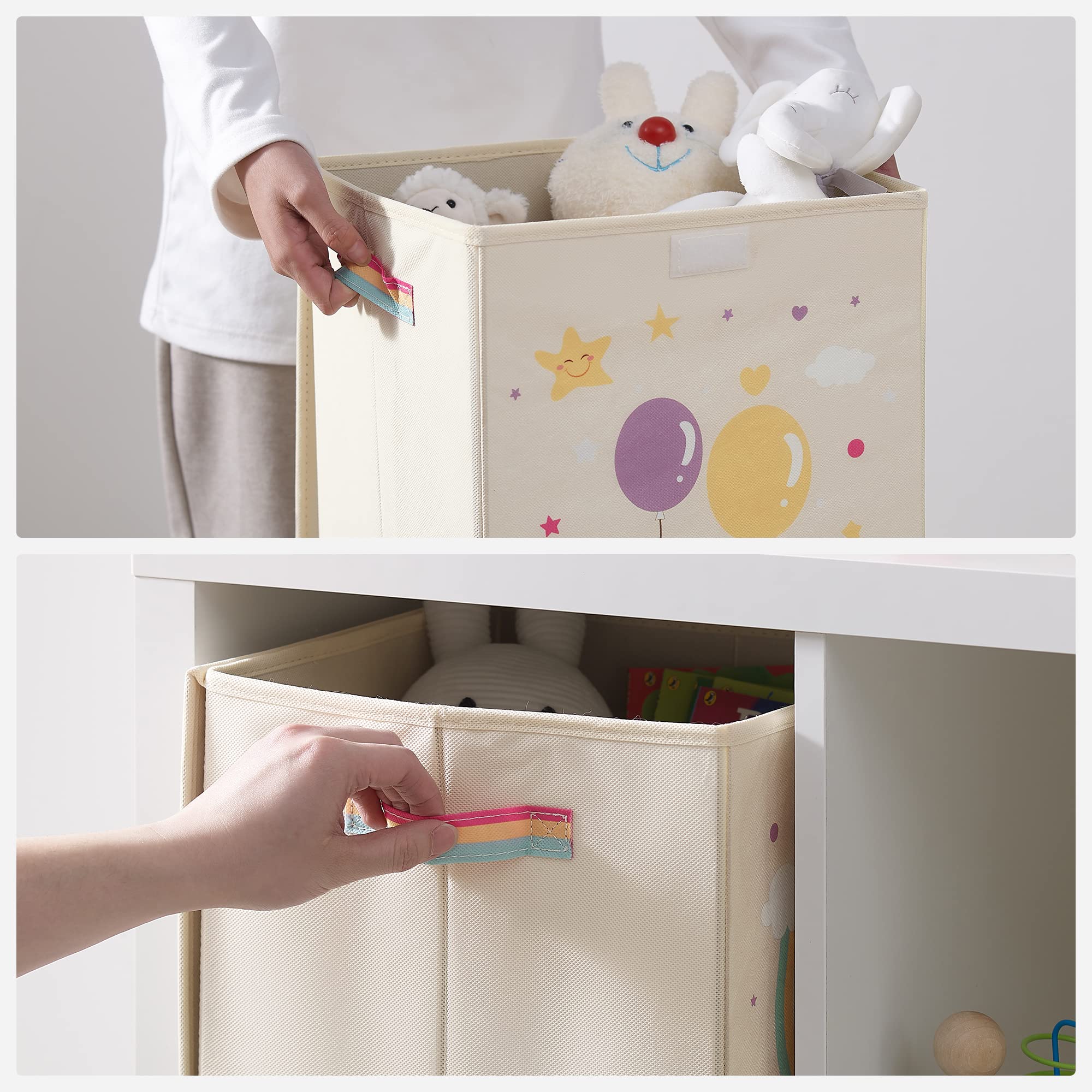 Songmics RFB710W03 Scatole Bambini Unicorno Beige 3 Pezzi 30 cm