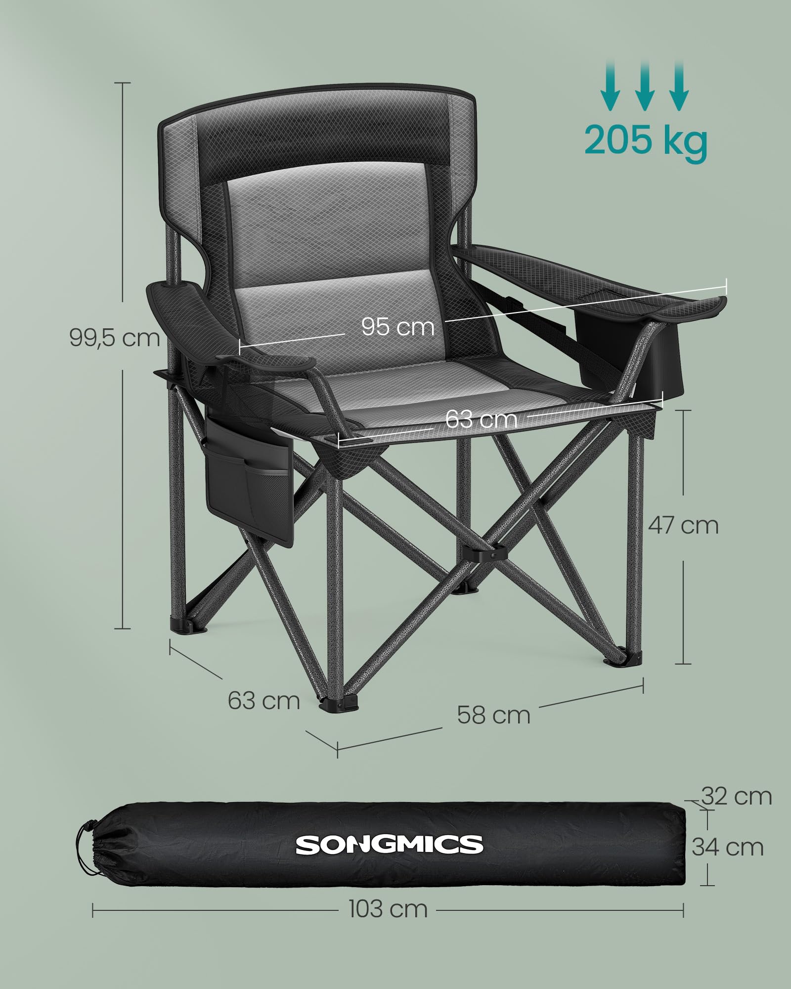 Songmics GCB066B01 sedia campeggio pieghevole nero inchiostro