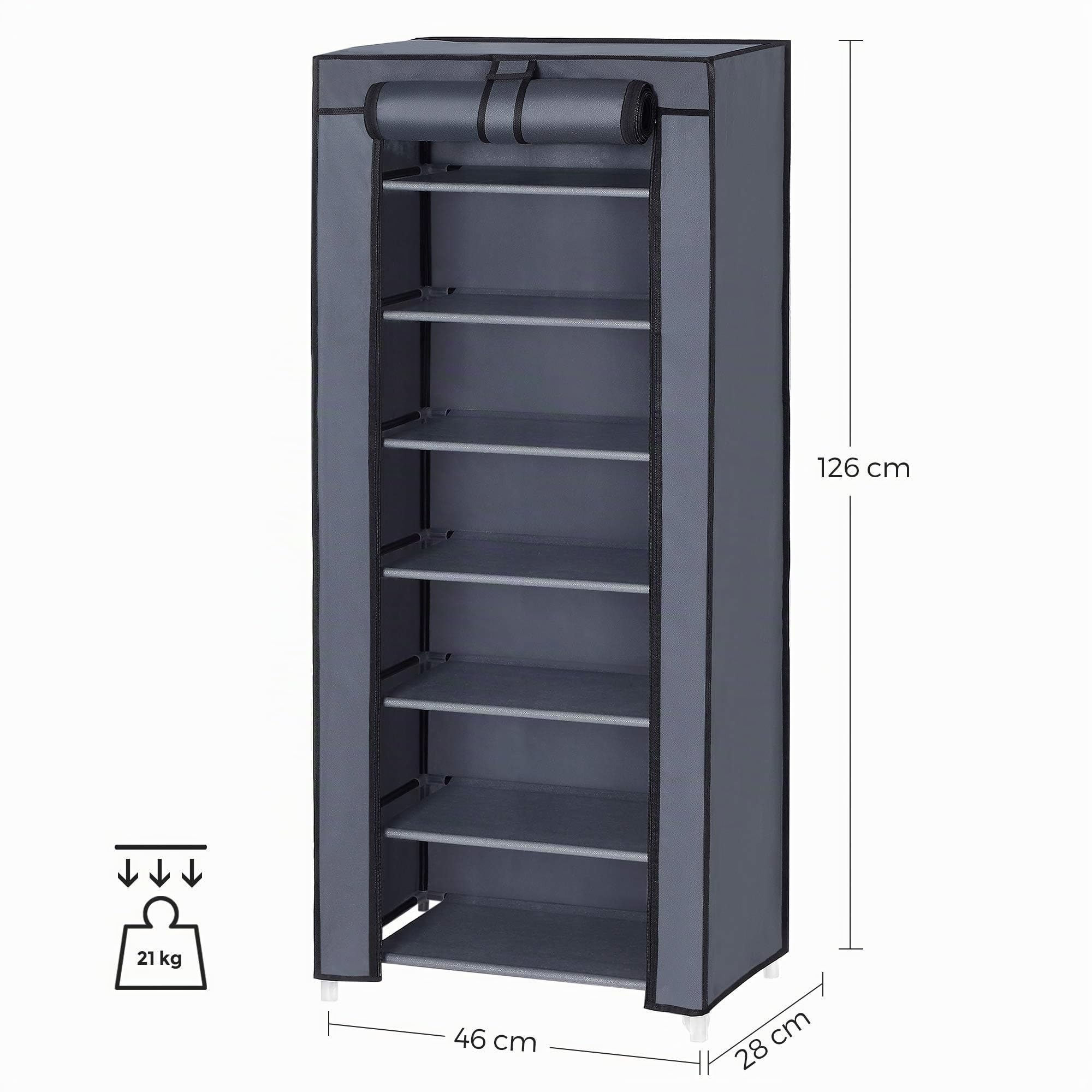 Songmics RXJ024G02 scarpiera 7 ripiani grigia con copertura antipolvere