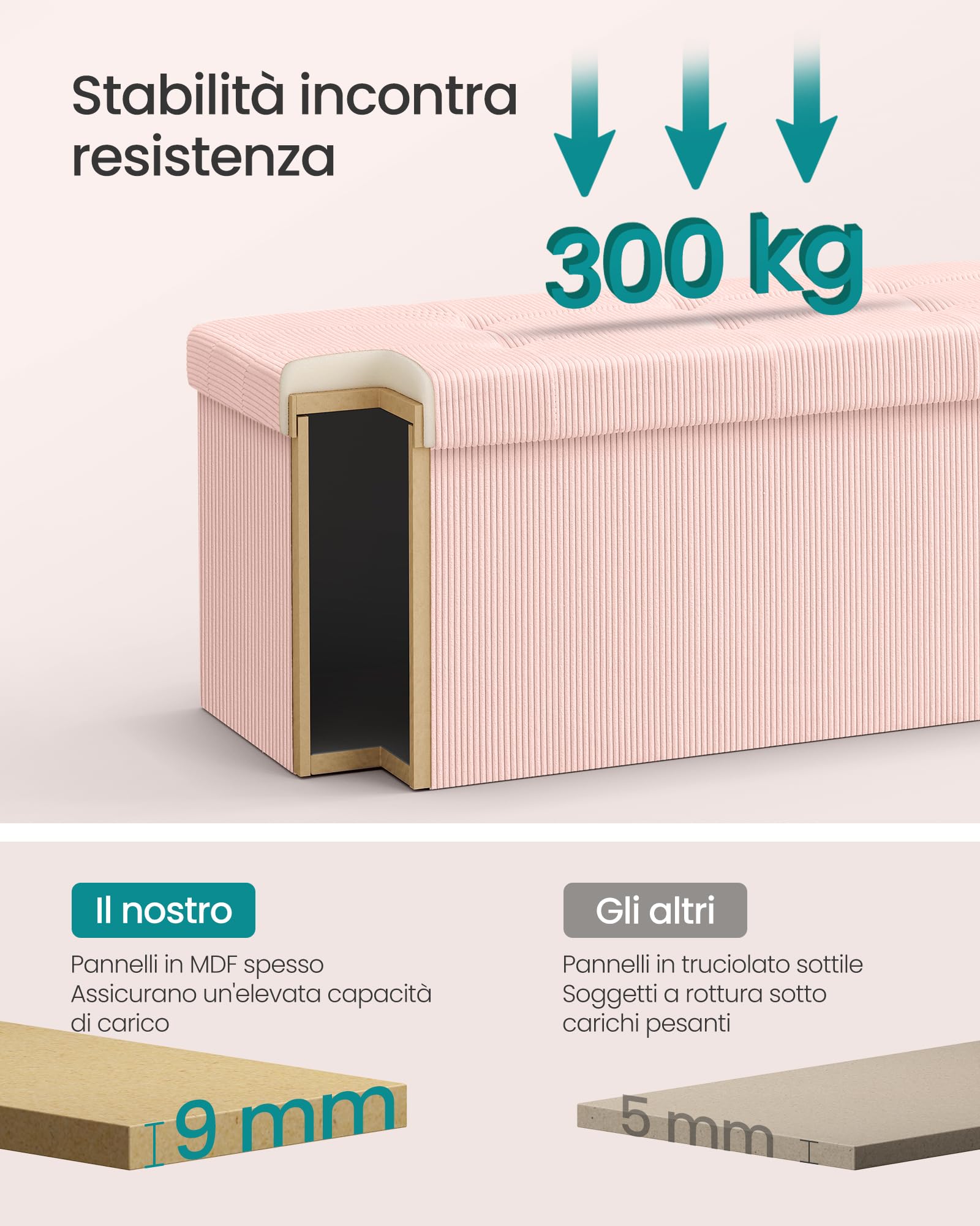 Songmics LSF603R01 pouf contenitore 76 cm rosa pieghevole