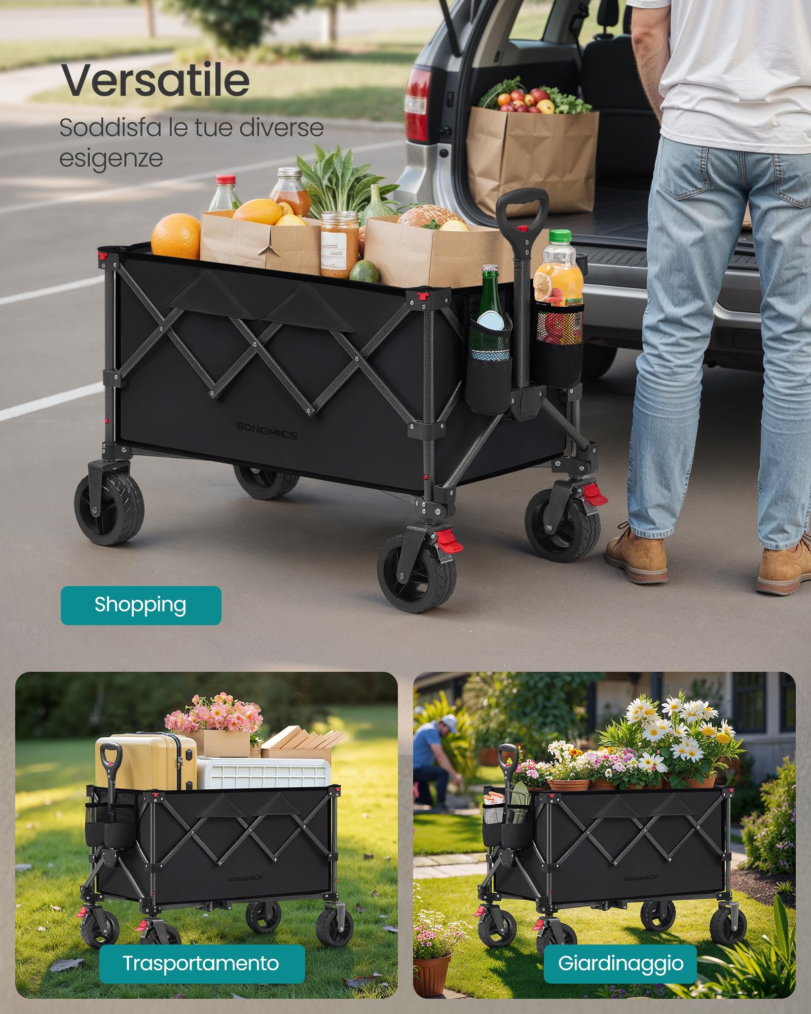 Songmics GFW115B01 carrello spiaggia pieghevole nero 150L 150 kg