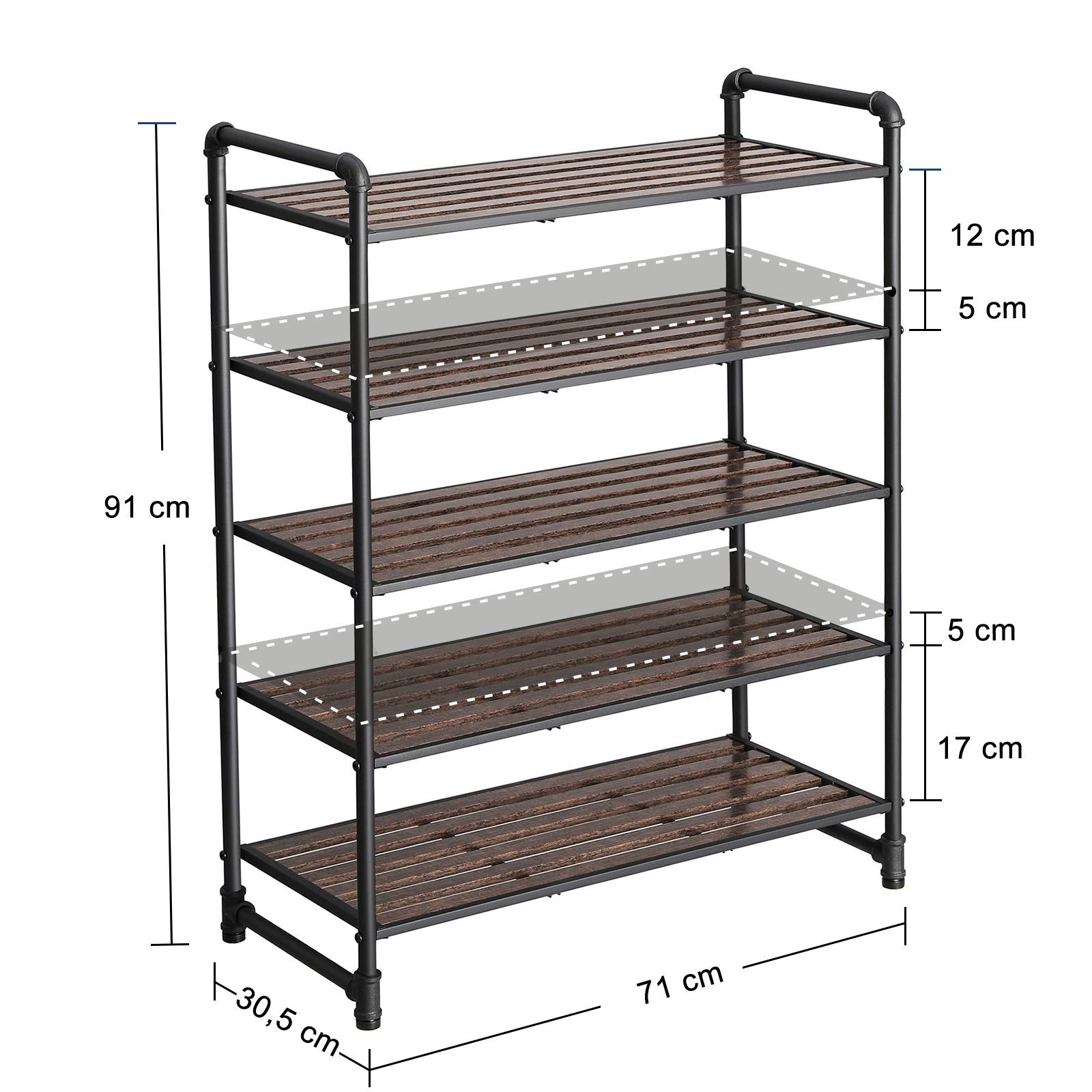 Songmics LMR25BX scarpiera 5 ripiani nera regolabile