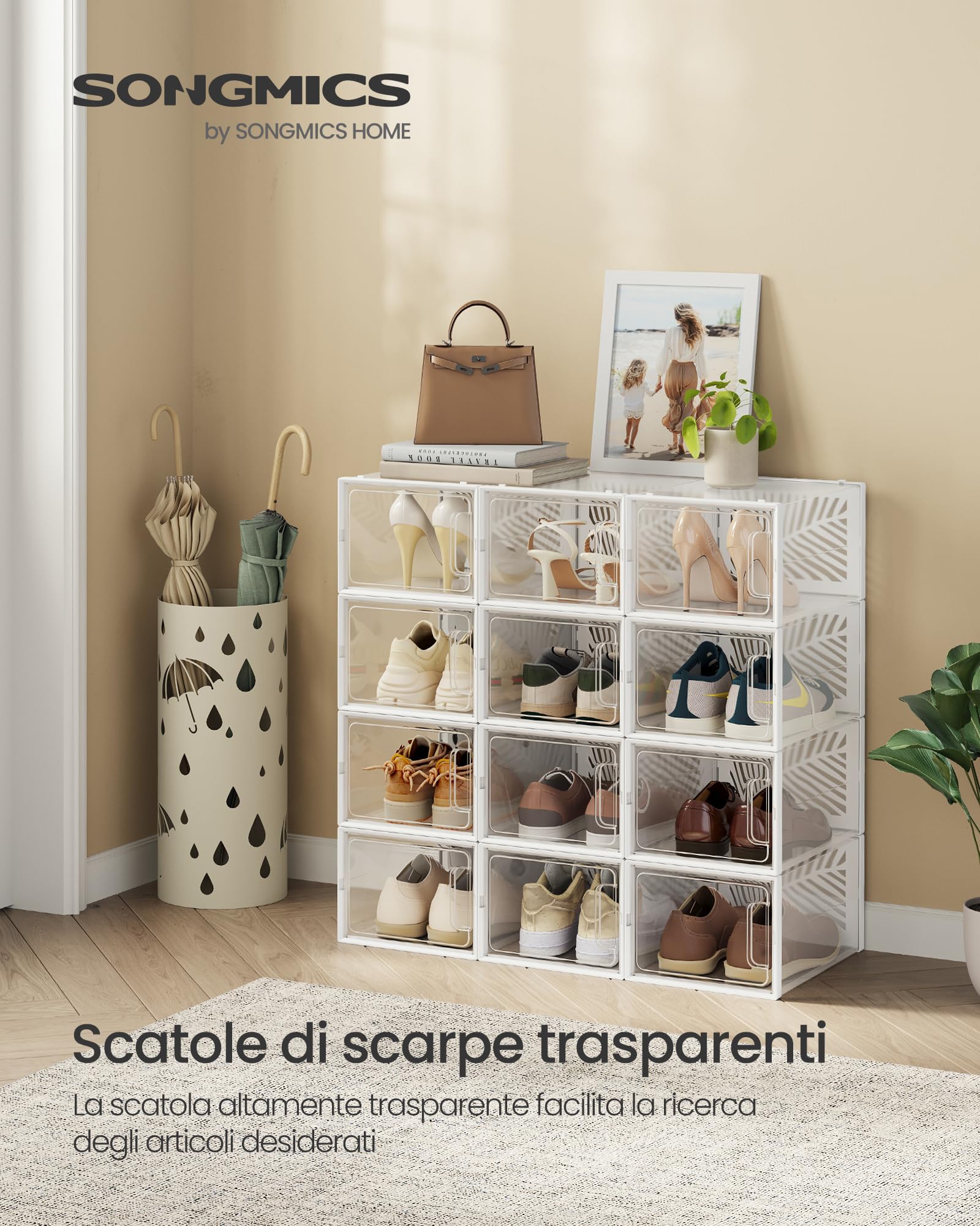 Songmics scatole scarpe trasparenti 12 pezzi fino al 46