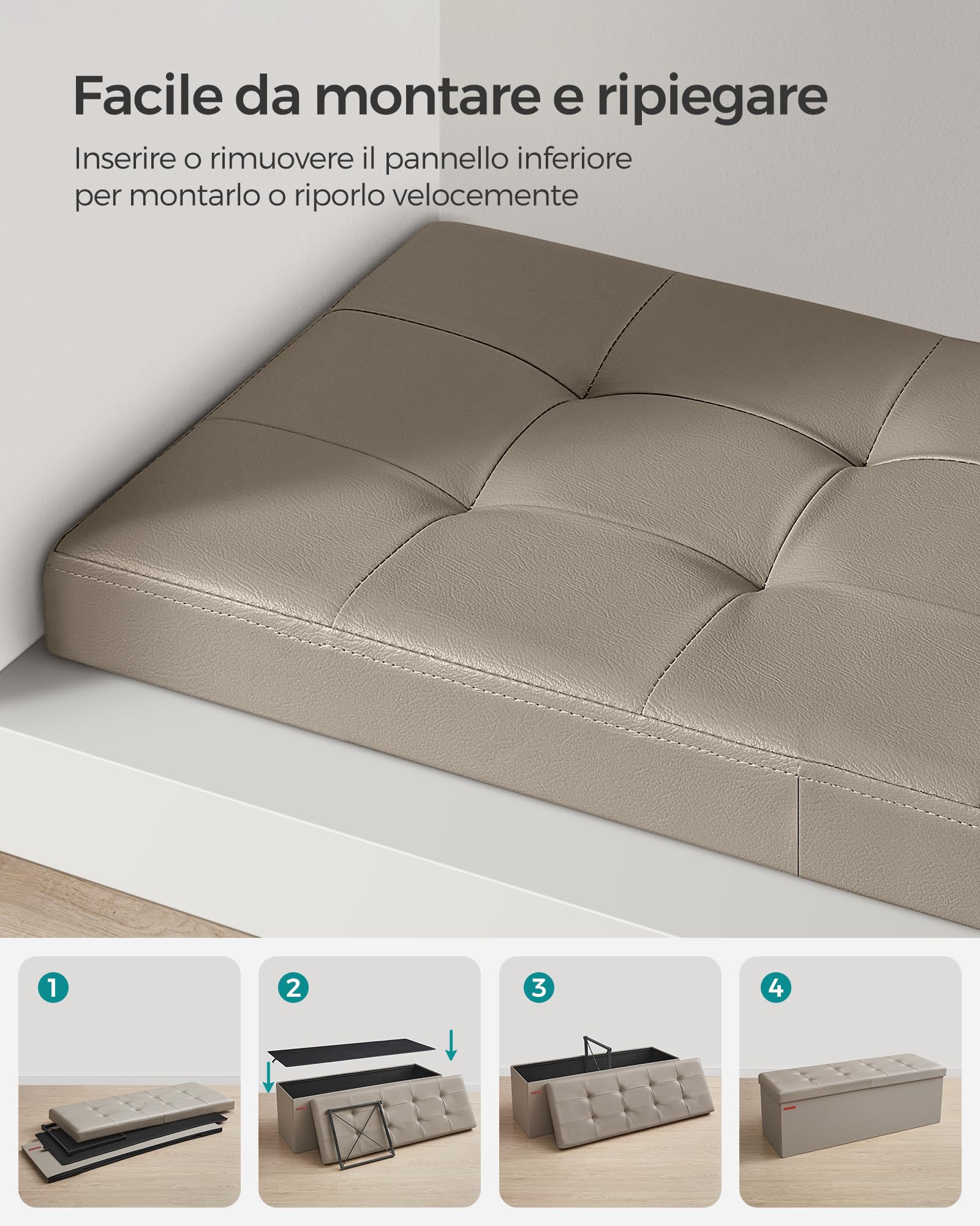 Songmics pouf contenitore pieghevole 131 litri tortora
