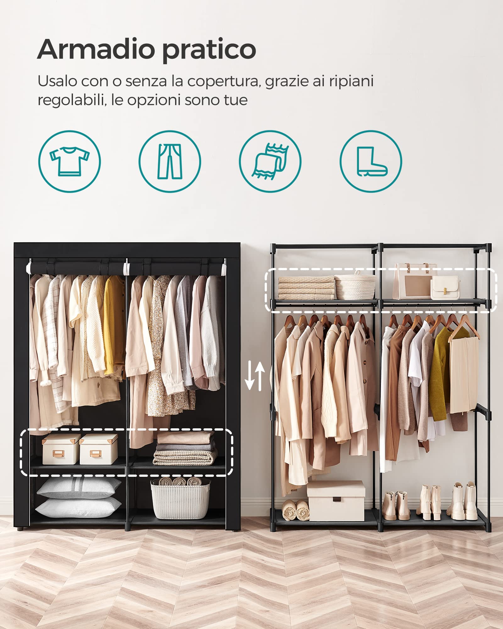 Songmics RYG02BK Armadio Tessuto 140cm Nero Antipolvere