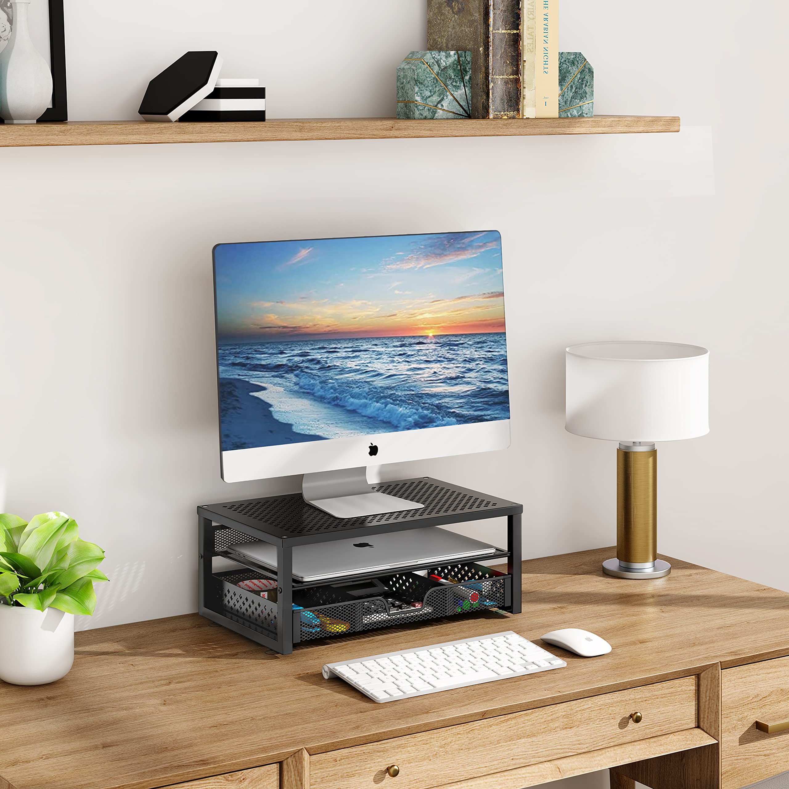 Simple Trending supporto monitor metallo nero con cassetto