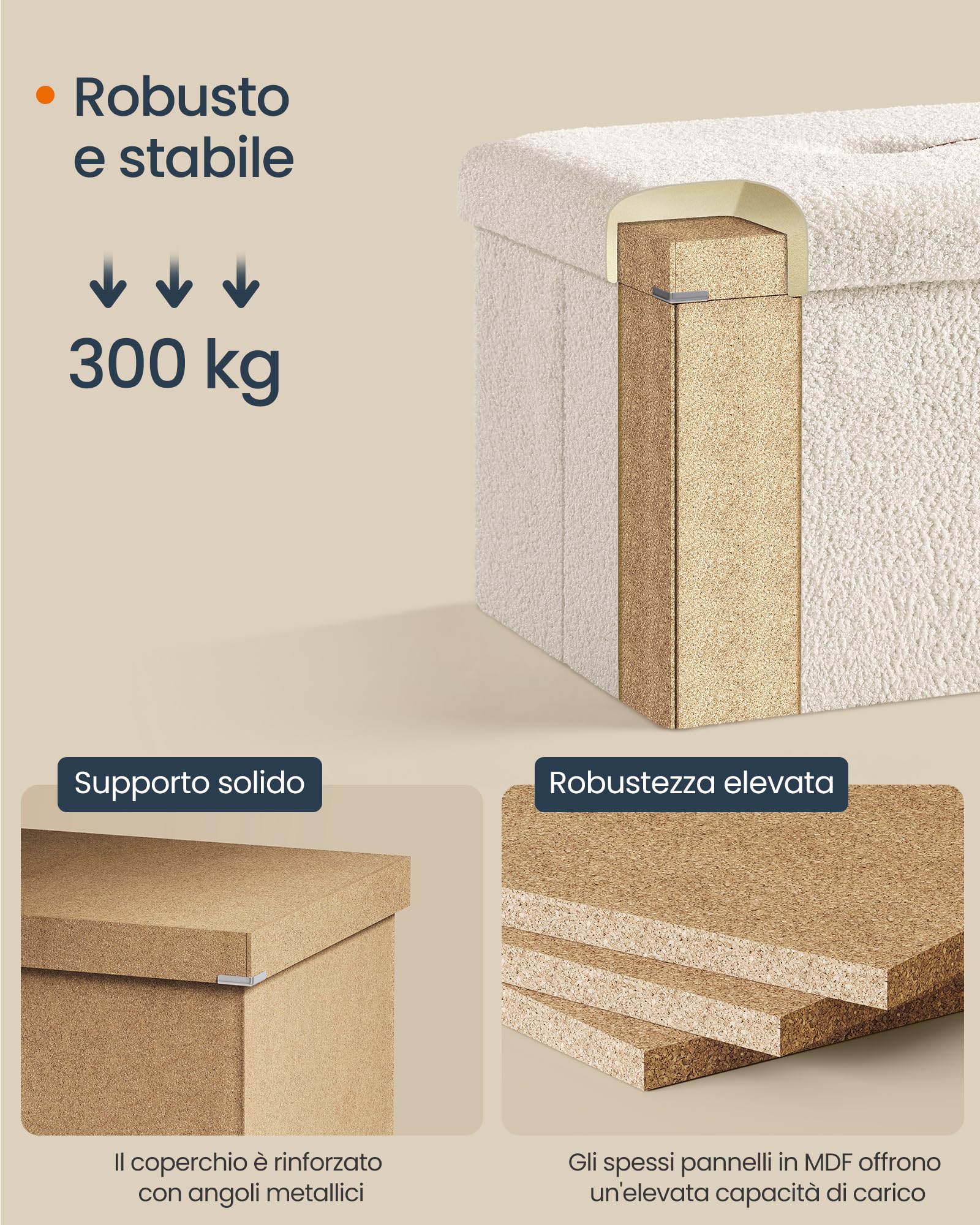 Songmics LSF097W01V1 pouf contenitore bianco crema 110 cm