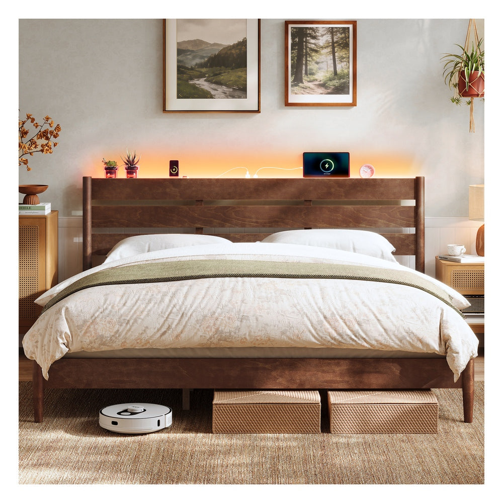 Songmics letto matrimoniale testiera LED con prese USB