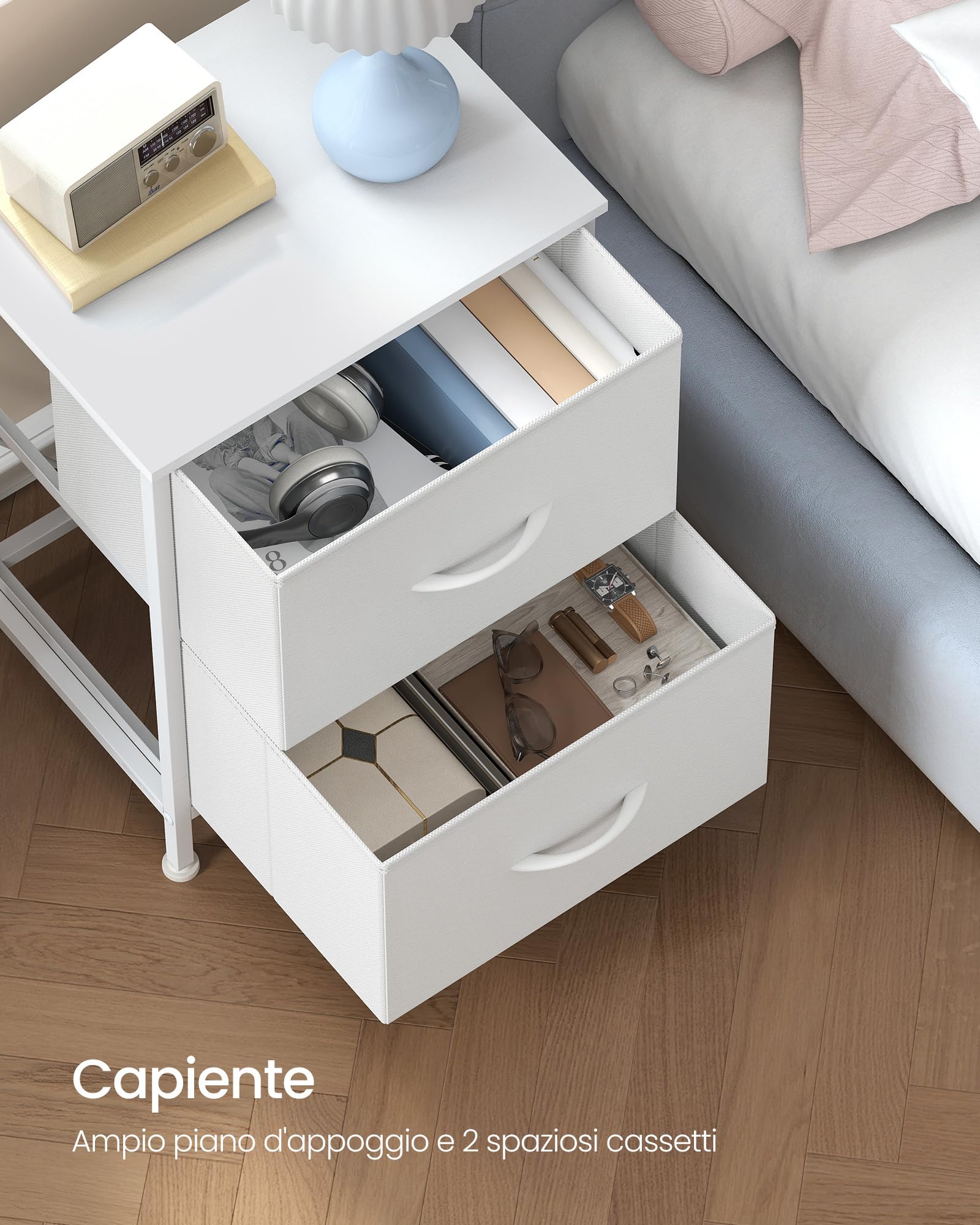 Songmics comodino 2 cassetti bianco 30x39,6x52,2 cm