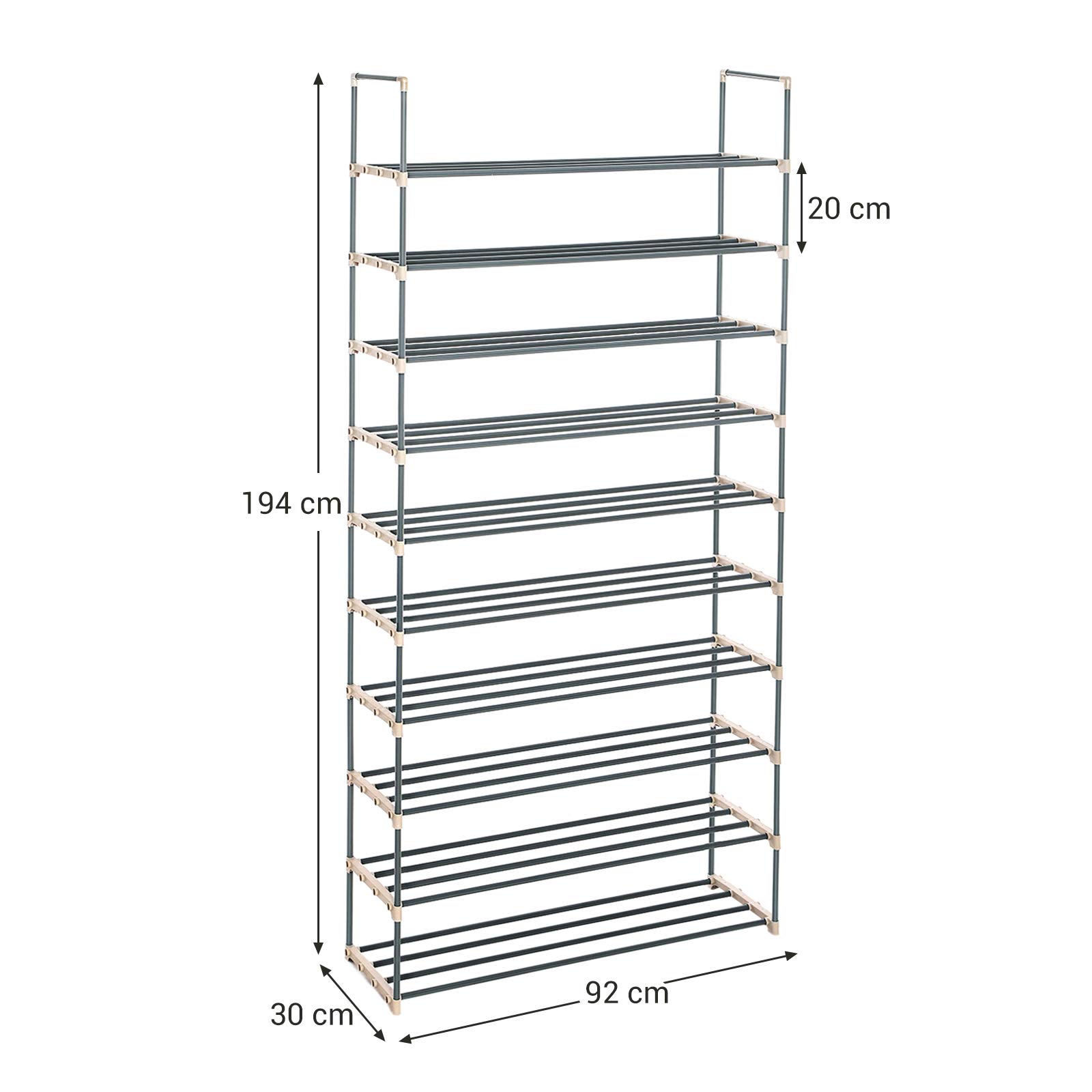 Songmics LSA10G Scarpiera 10 Ripiani Grigia 50 Paia Salvaspazio