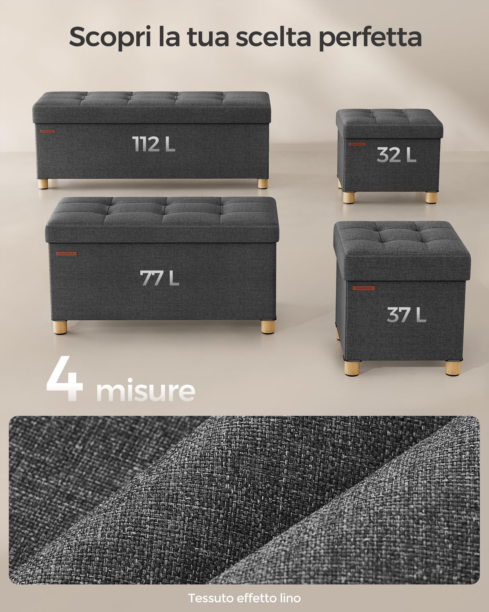Songmics LSF14GYZ pouf contenitore 38x38x40 grigio 300 kg