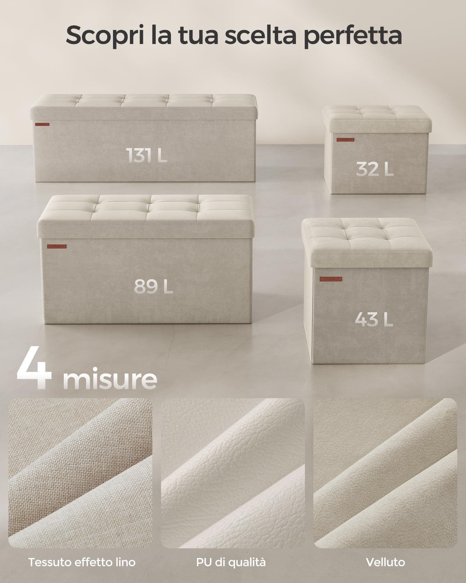 Songmics LSF277W01 pouf contenitore Bianco Crema 110 cm 131 L