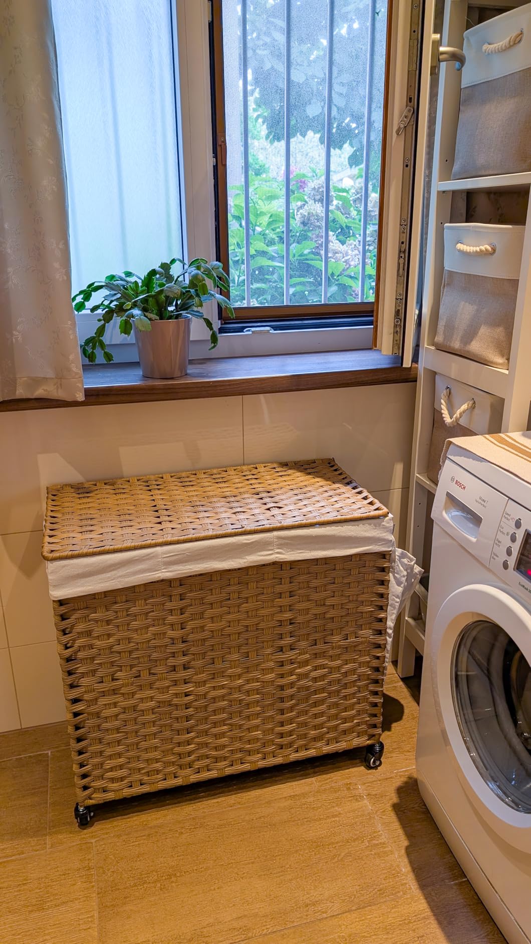 Songmics Cesto Portabiancheria 140L Grigio 3 Scomparti con Ruote
