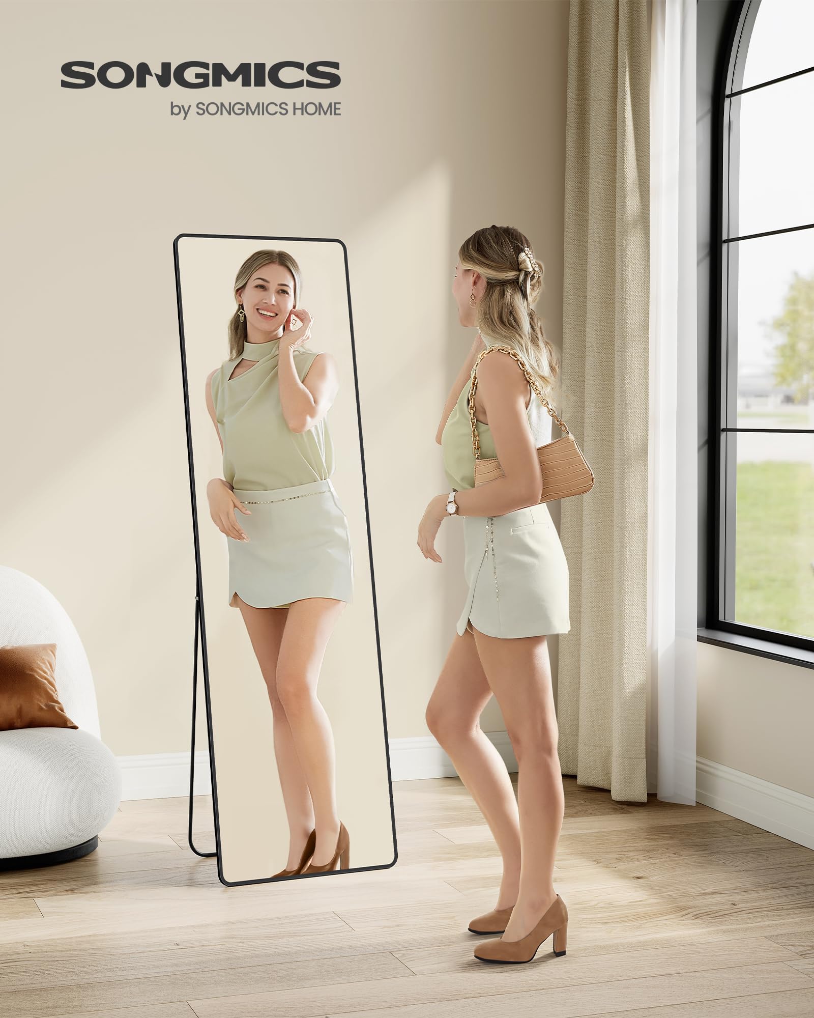 Songmics specchio figura intera rettangolare 160x50 cm nero vetro temperato