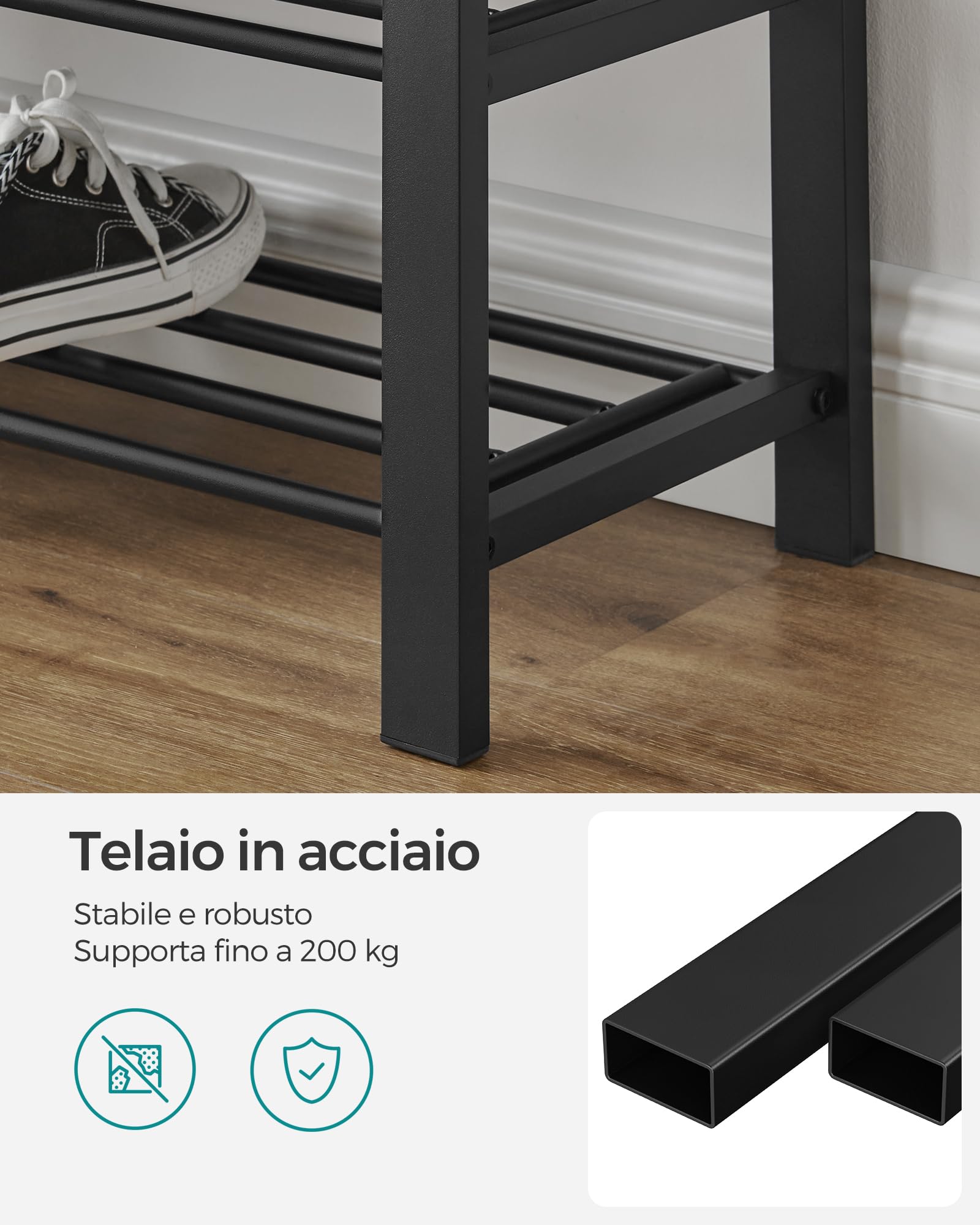 Songmics LBS57GYZ panca scarpiera 80 cm grigio scuro 3 ripiani