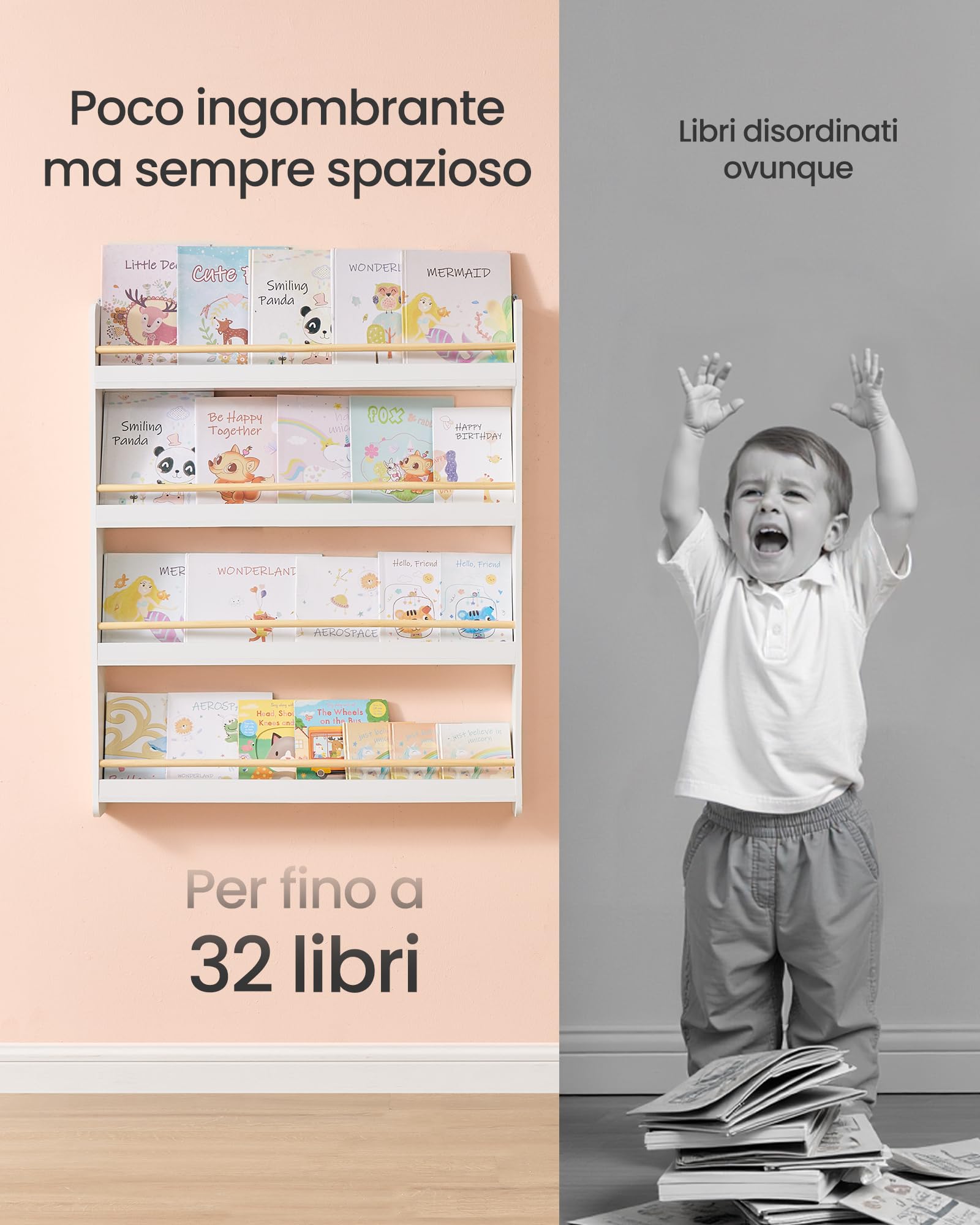Songmics GKR014W01 libreria montessoriana naturale 4 ripiani