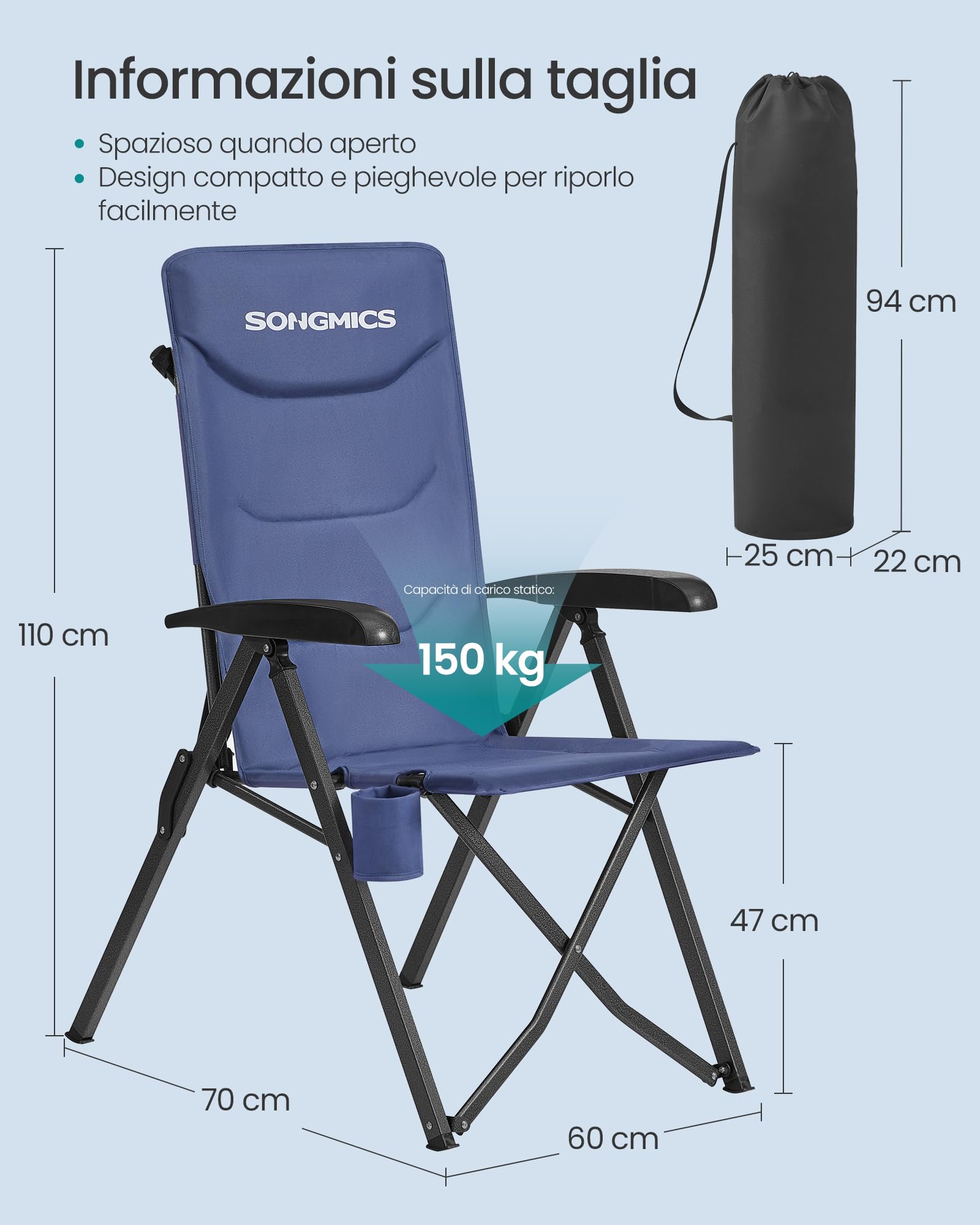 Songmics GCB015QZ01 sedie da campeggio reclinabili blu set 2 pezzi