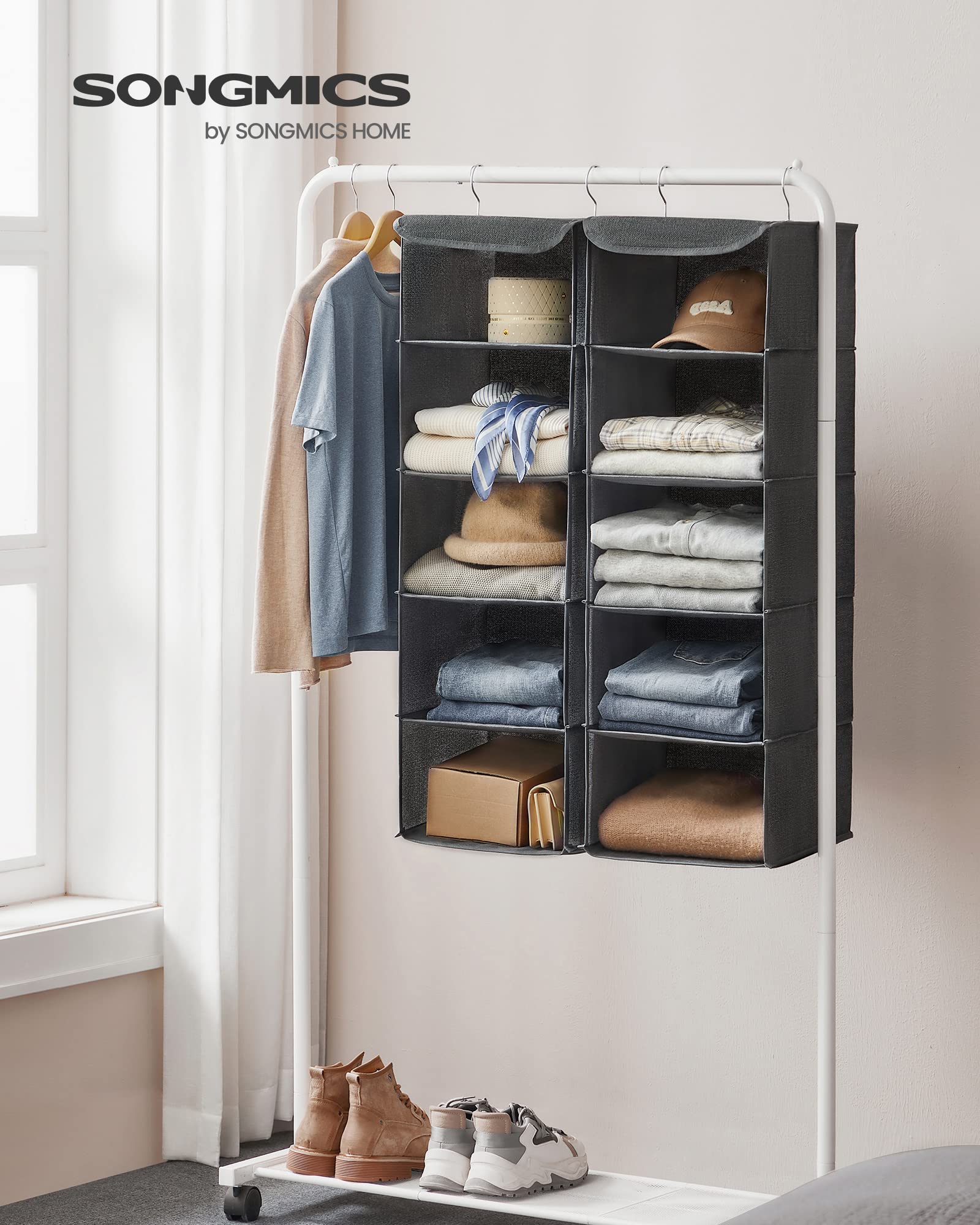 Songmics organizer armadio appeso 5 ripiani beige 2 pezzi