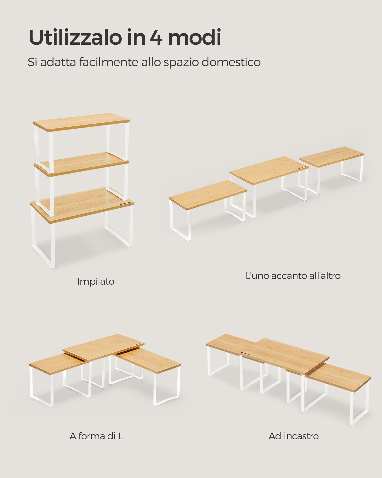 Songmics KCS014W01 scaffale cucina set 3 pezzi impilabile
