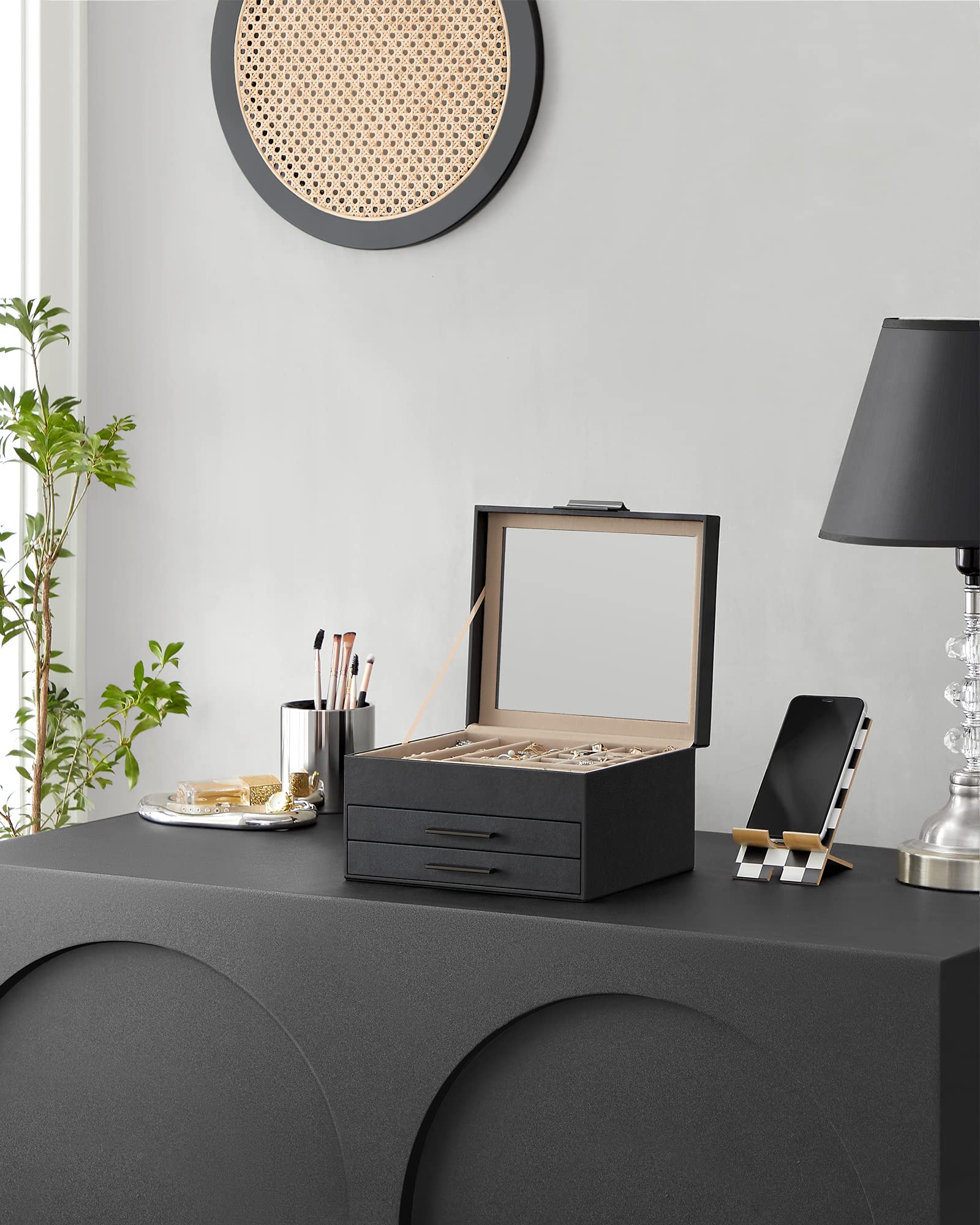 Songmics JBC239BK portagioie 3 livelli nero grafite con vetro
