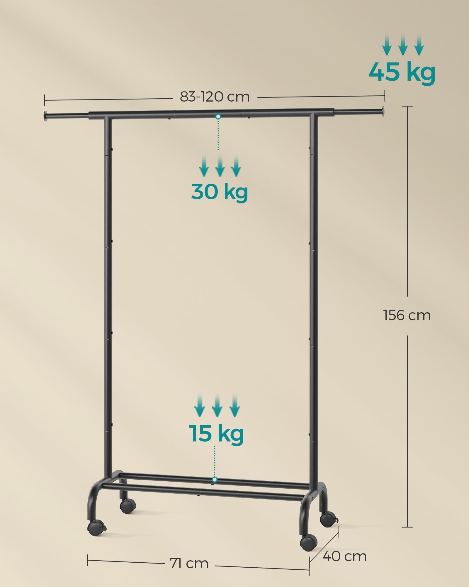 Songmics Stand Appendiabiti Estensibile con Ruote Nero Inchiostro Salvaspazio