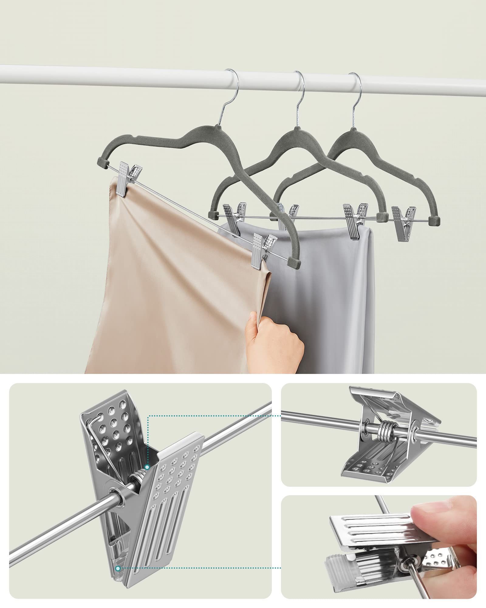 Songmics CRF12V-30 grucce velluto grigio 30 pezzi antiscivolo