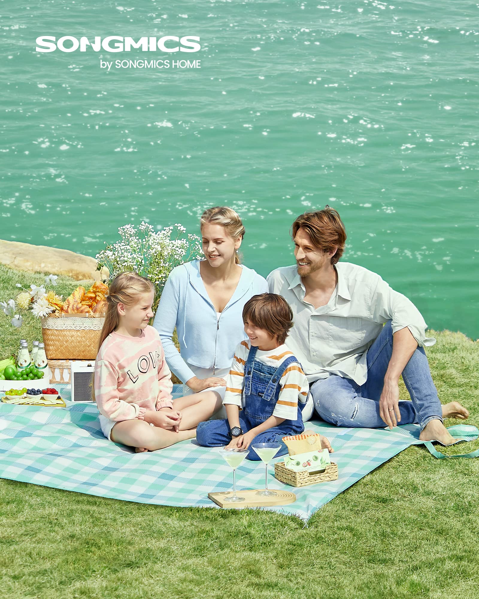 Songmics GCM011W02 coperta picnic 200x200 cm verde-bianco