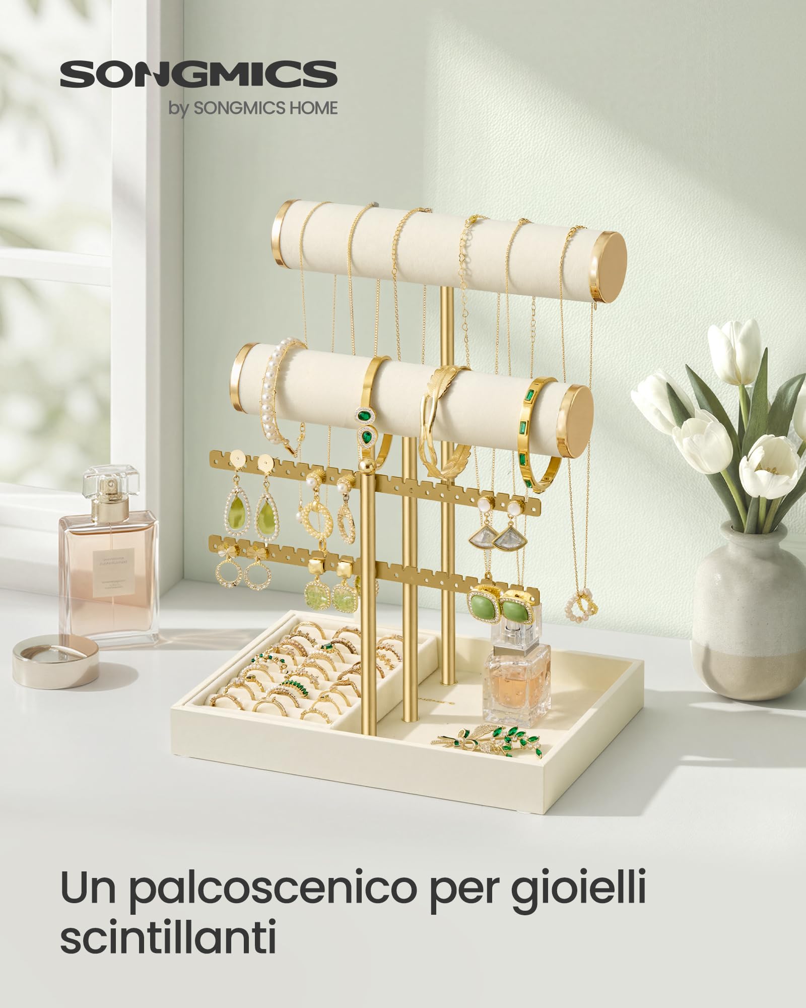 Songmics JJS046W101 Porta Bracciali Vassoio Bianco Oro