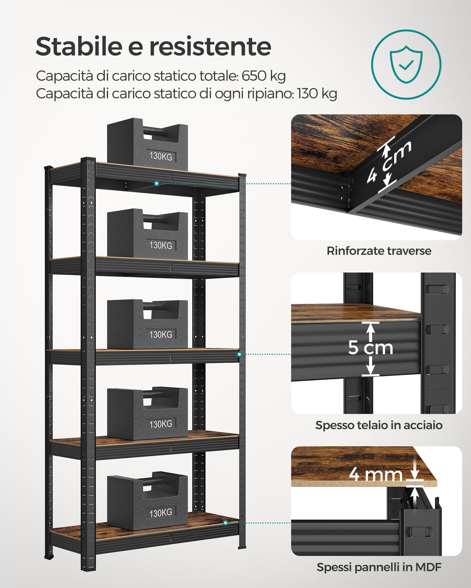 Songmics GLR030B01 scaffale 30x75x150 cm vintage