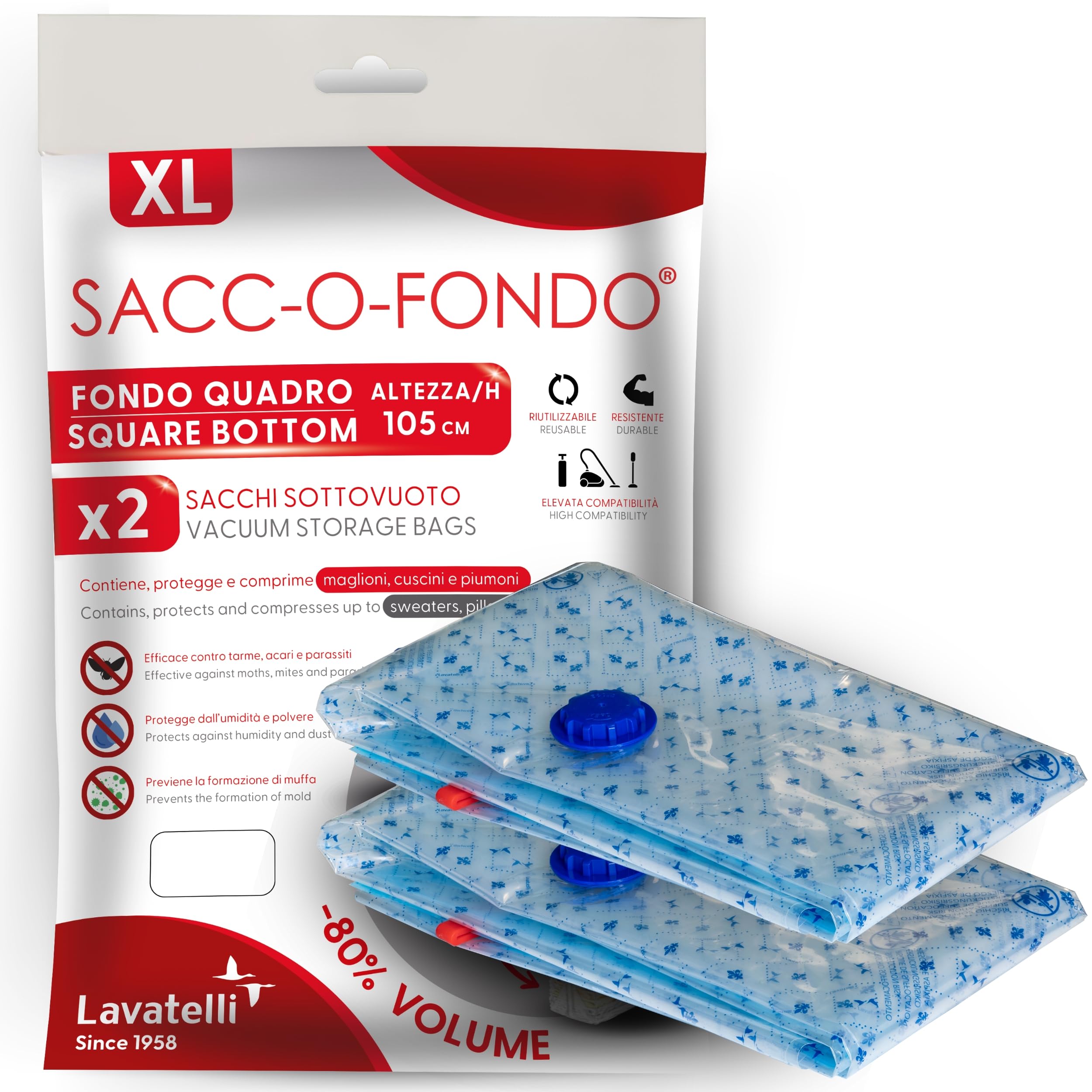 Lavatelli Vac-U sacchetti sottovuoto 2 pezzi XL 80x105x35 cm
