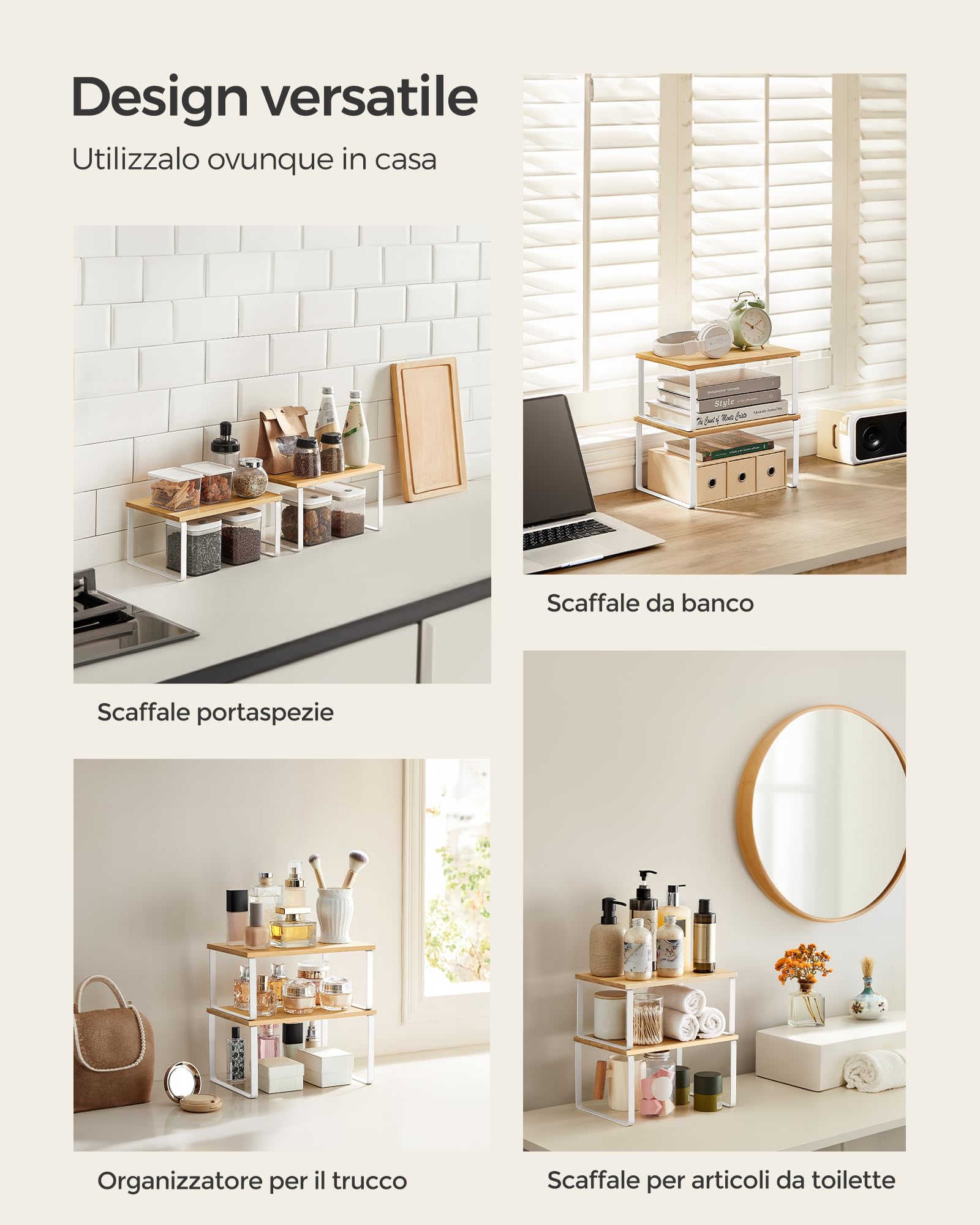 Songmics KCS02NW scaffale cucina set 2 pezzi Bianco Naturale