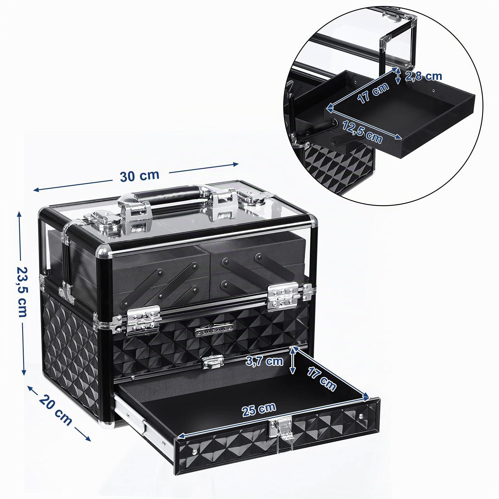 Songmics JBC318B Beauty Case Valigetta Trucco Nero Alluminio