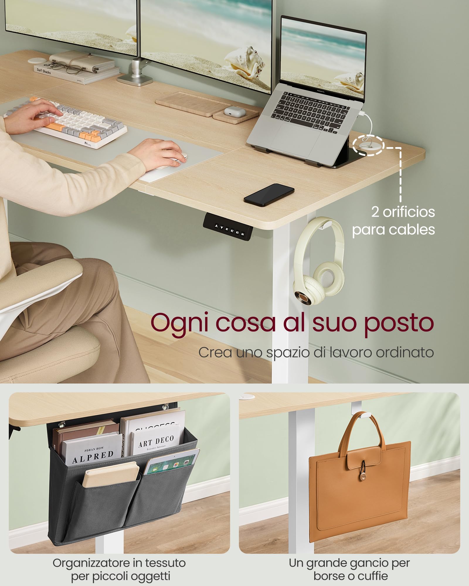 Songmics LSD136Y01 Scrivania Elettrica 160x70 Rovere Dorato