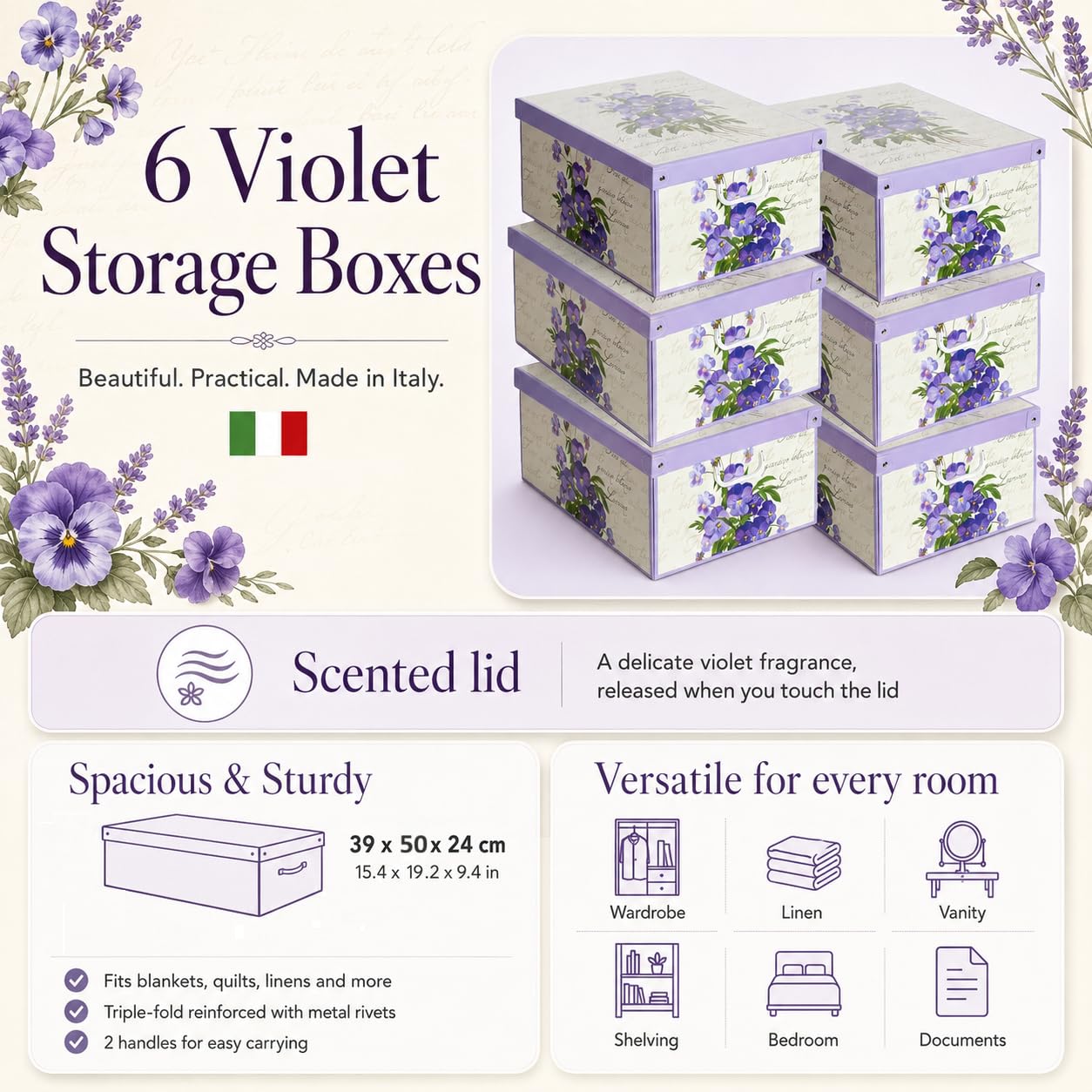 Lavatelli Violetta Scatole Profumate 39x50x24 Set 6 Cartone