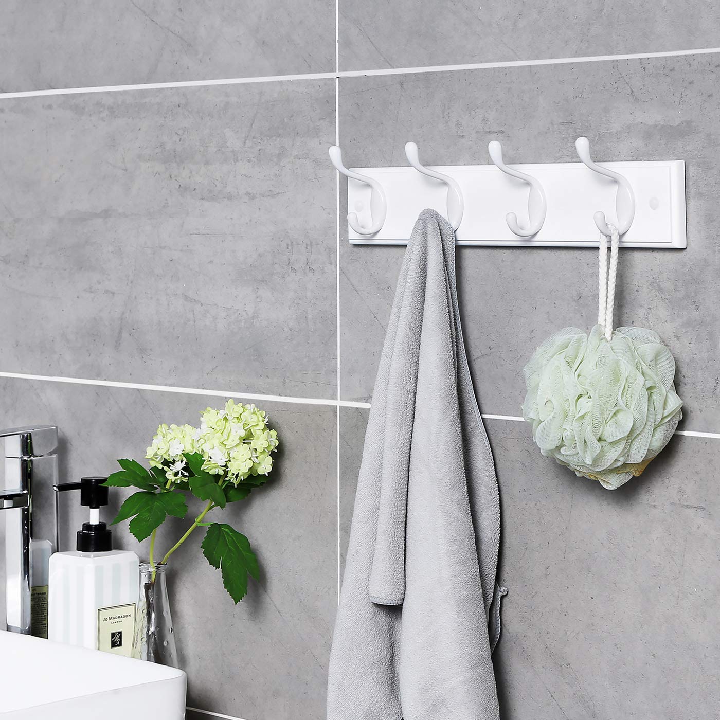 Songmics LHR23WT appendiabiti parete 4 ganci doppi bianco 40 cm