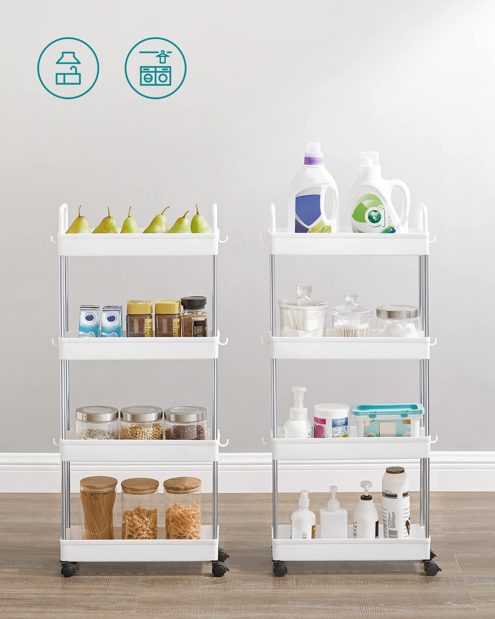Songmics KSC018W01 carrello 4 ripiani bianco stretto con ruote