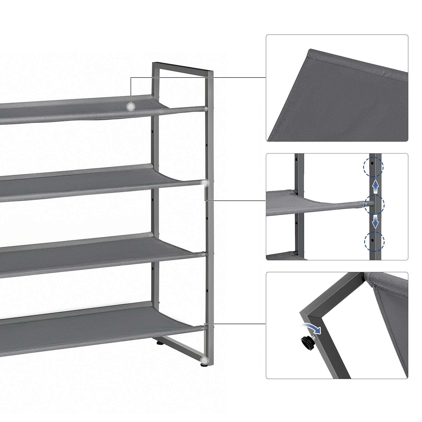 Songmics LSC04GY scarpiera 4 ripiani tessuto grigio 71 cm