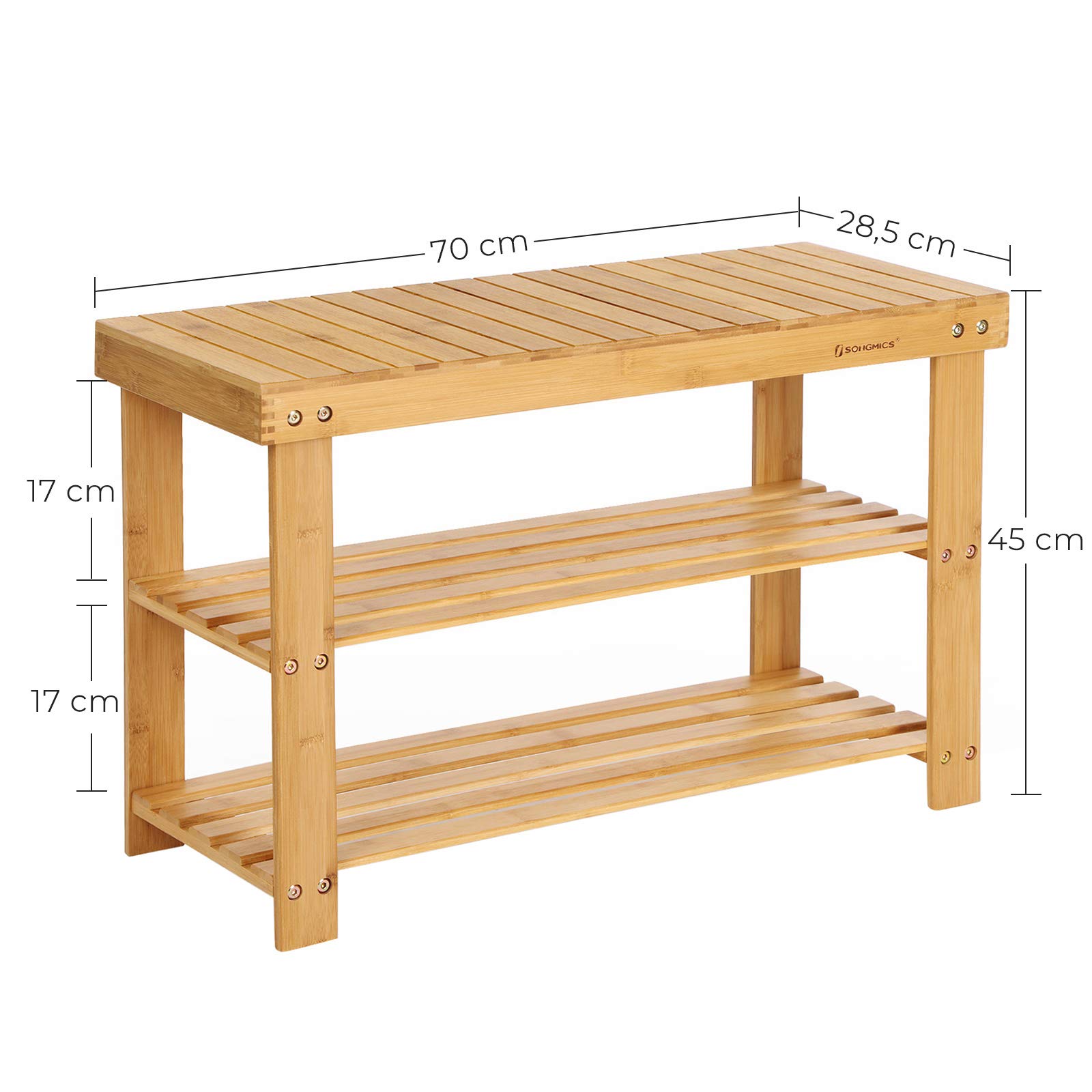 Songmics LBS04N Scarpiera 3 Livelli 70 cm Naturale