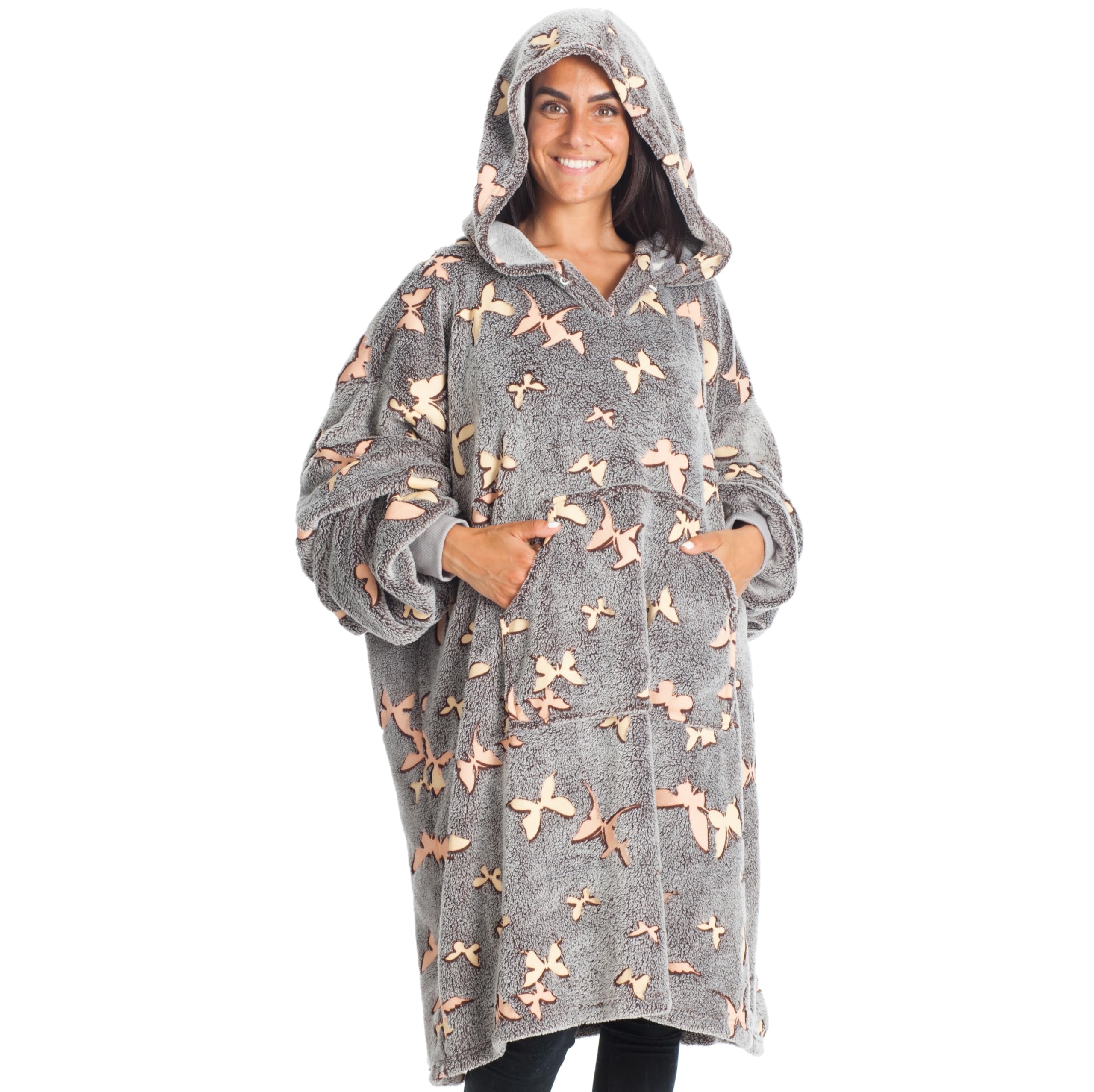 Kanguru Kangurone Felpa Coperta Oversize Pile con Cappuccio