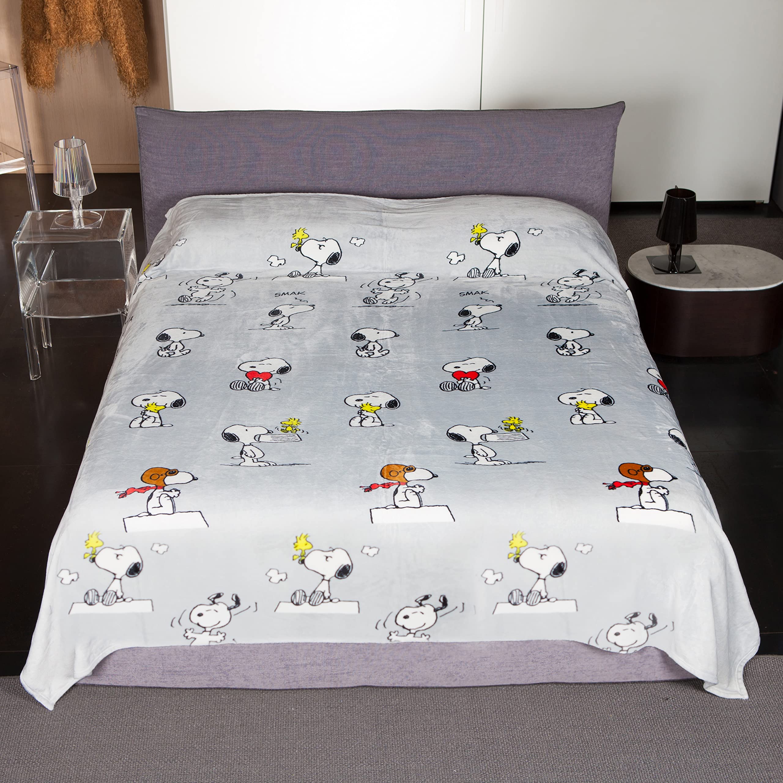 Lavatelli Kanguru Snoopy plaid matrimoniale 230x230 grigio pile